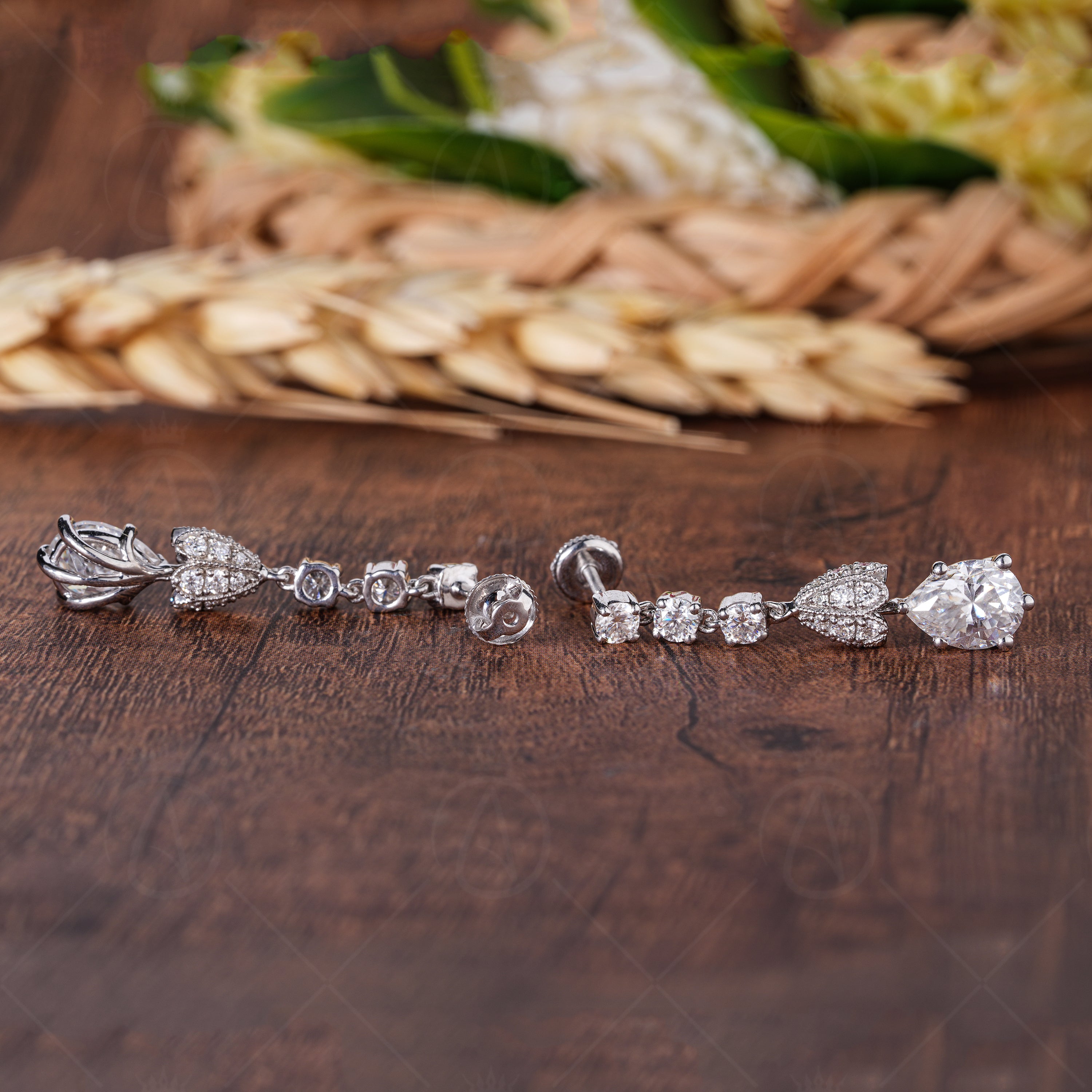 Chain Drop Stud Earrings For Women, Dangling Chain Earrings, Vintage Art Deco Unique Long Earrings, Pear Moissanite Earrings