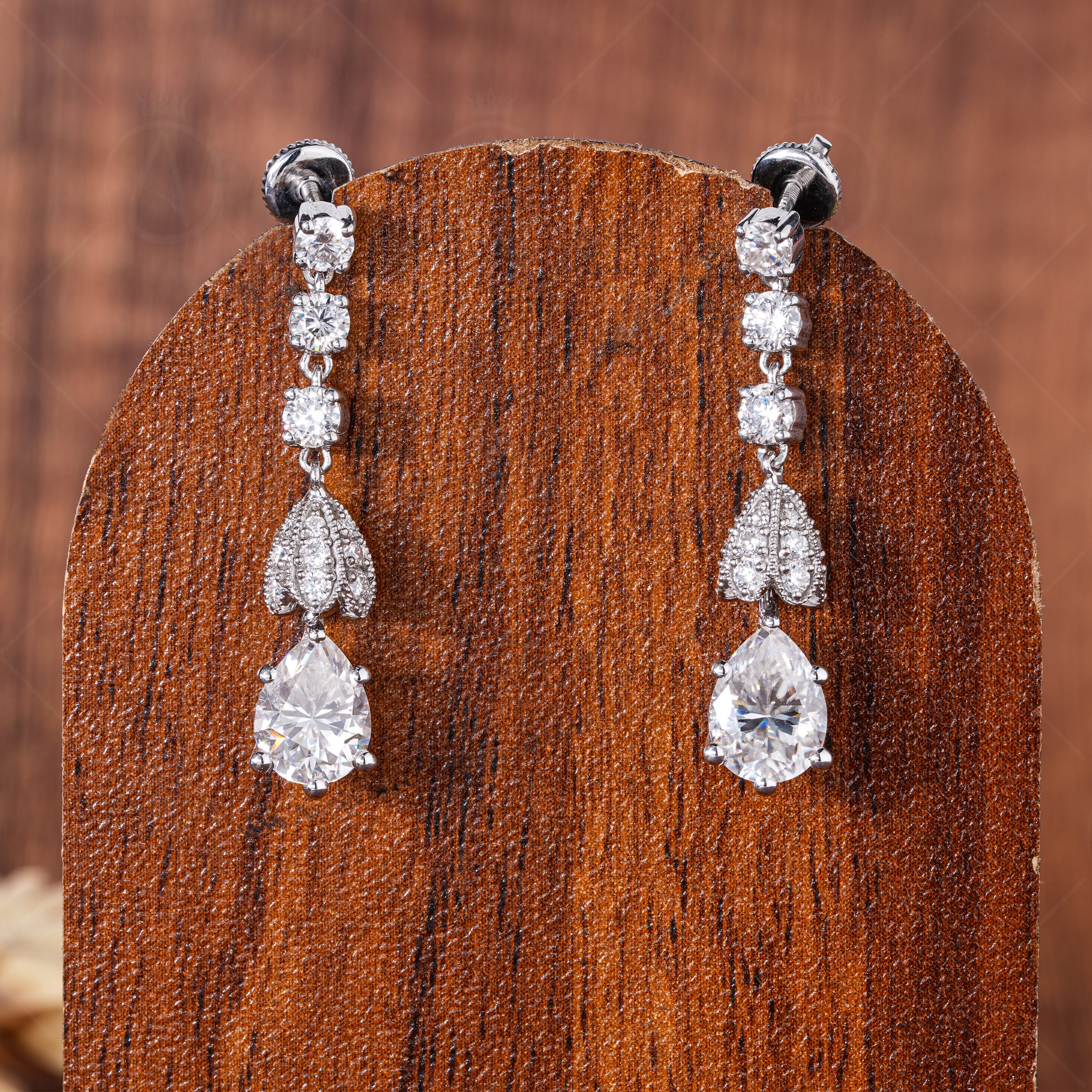 Chain Drop Stud Earrings For Women, Dangling Chain Earrings, Vintage Art Deco Unique Long Earrings, Pear Moissanite Earrings