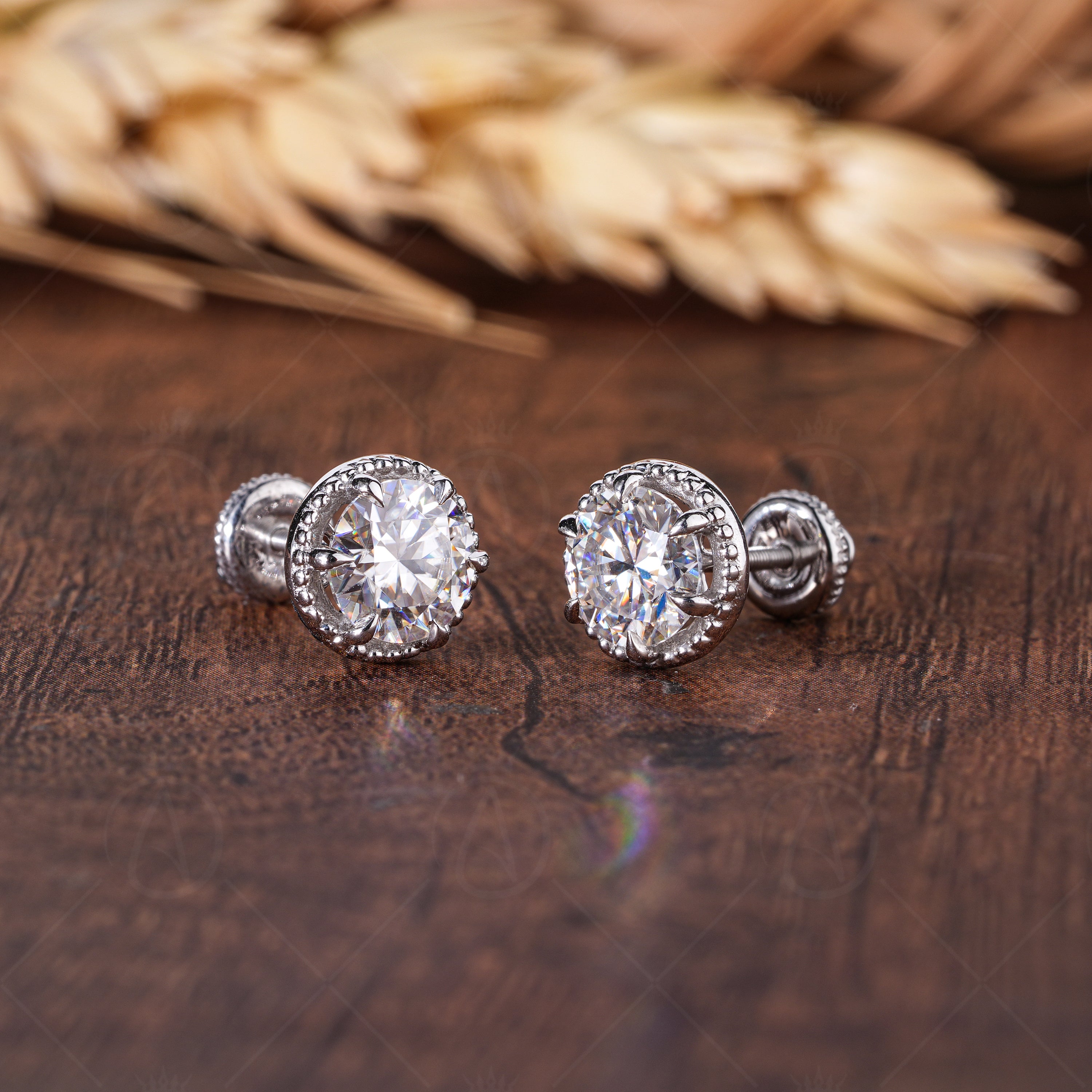 Art Deco Round Cut Solitaire Earrings For Women