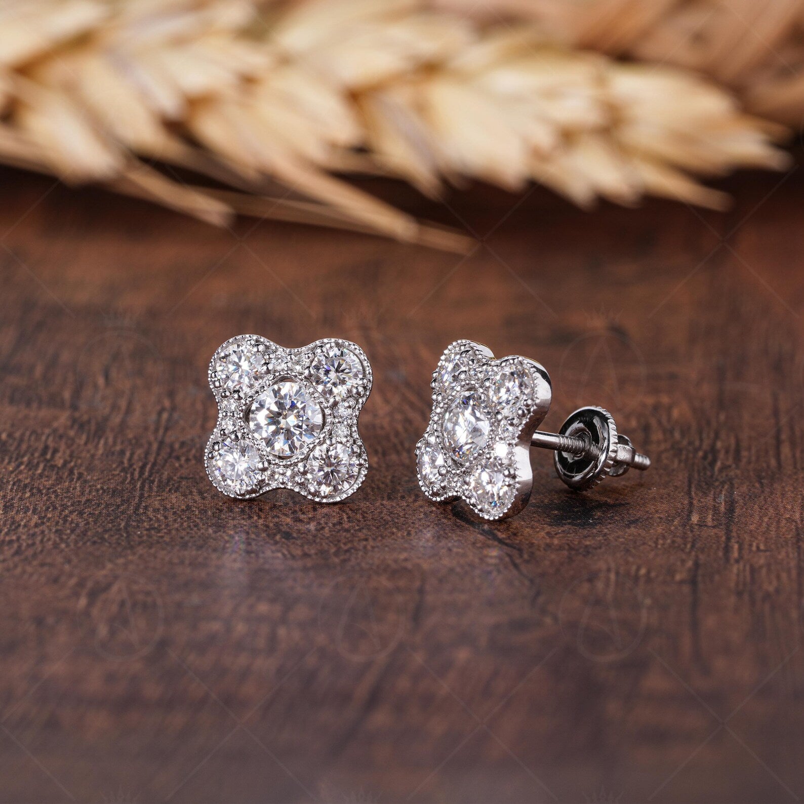 Flower Shape Moissanite Stud Earrings For Women