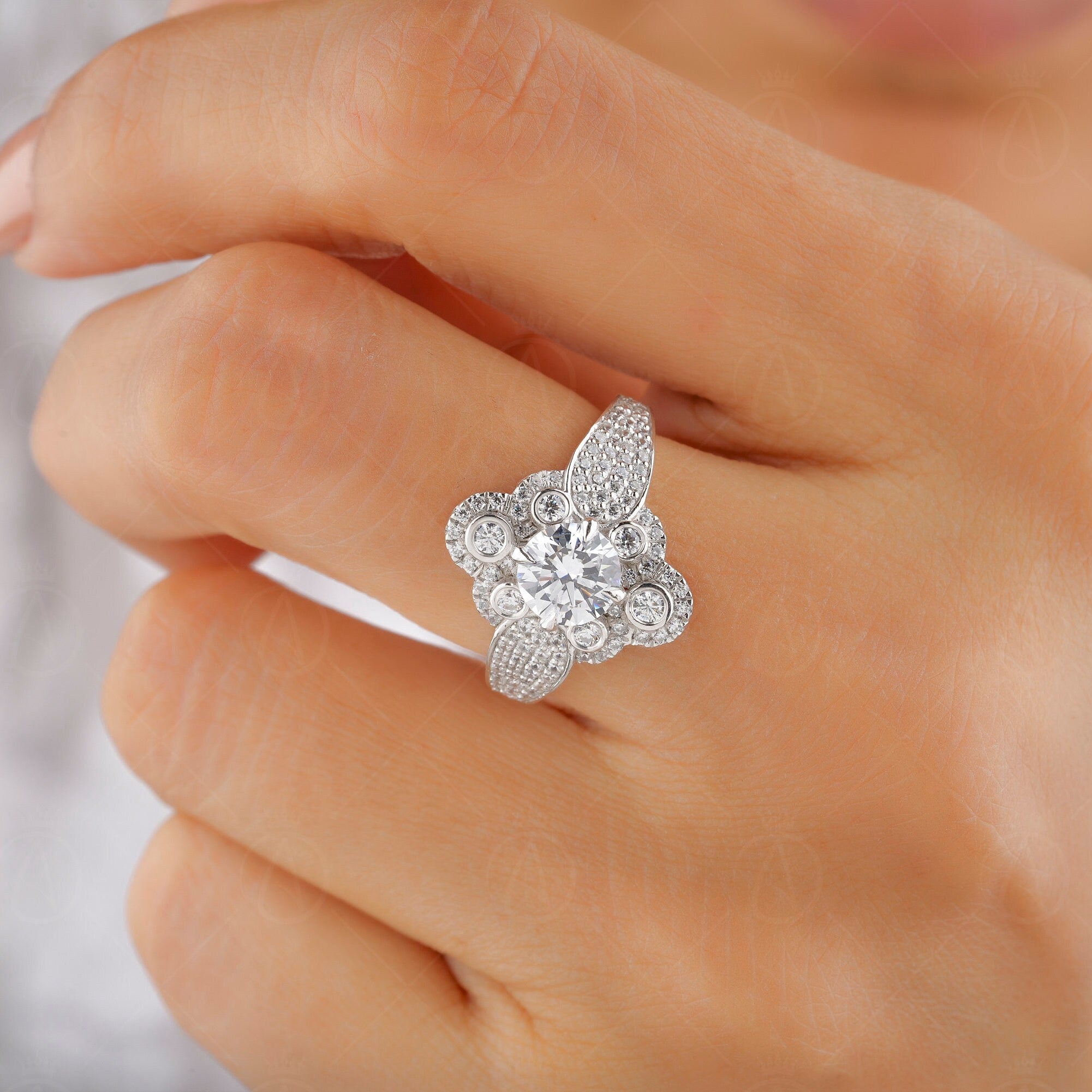 Edwardian Moissanite Ring, Art Deco Vintage Inspired Ring, Antique 1920s Style Engagement Ring, Statement Rings For Women, Promise Ring