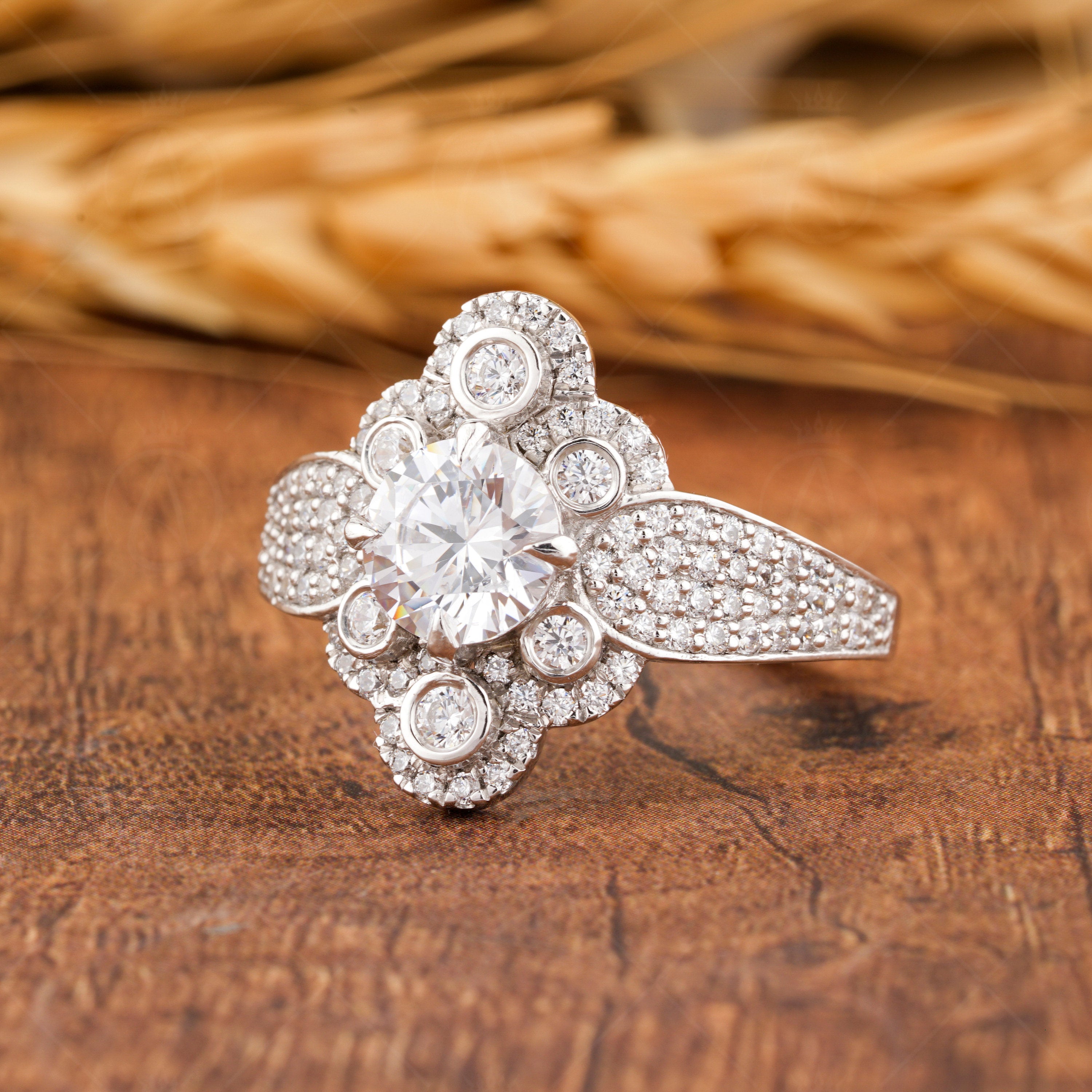 Edwardian Moissanite Ring, Art Deco Vintage Inspired Ring, Antique 1920s Style Engagement Ring, Statement Rings For Women, Promise Ring