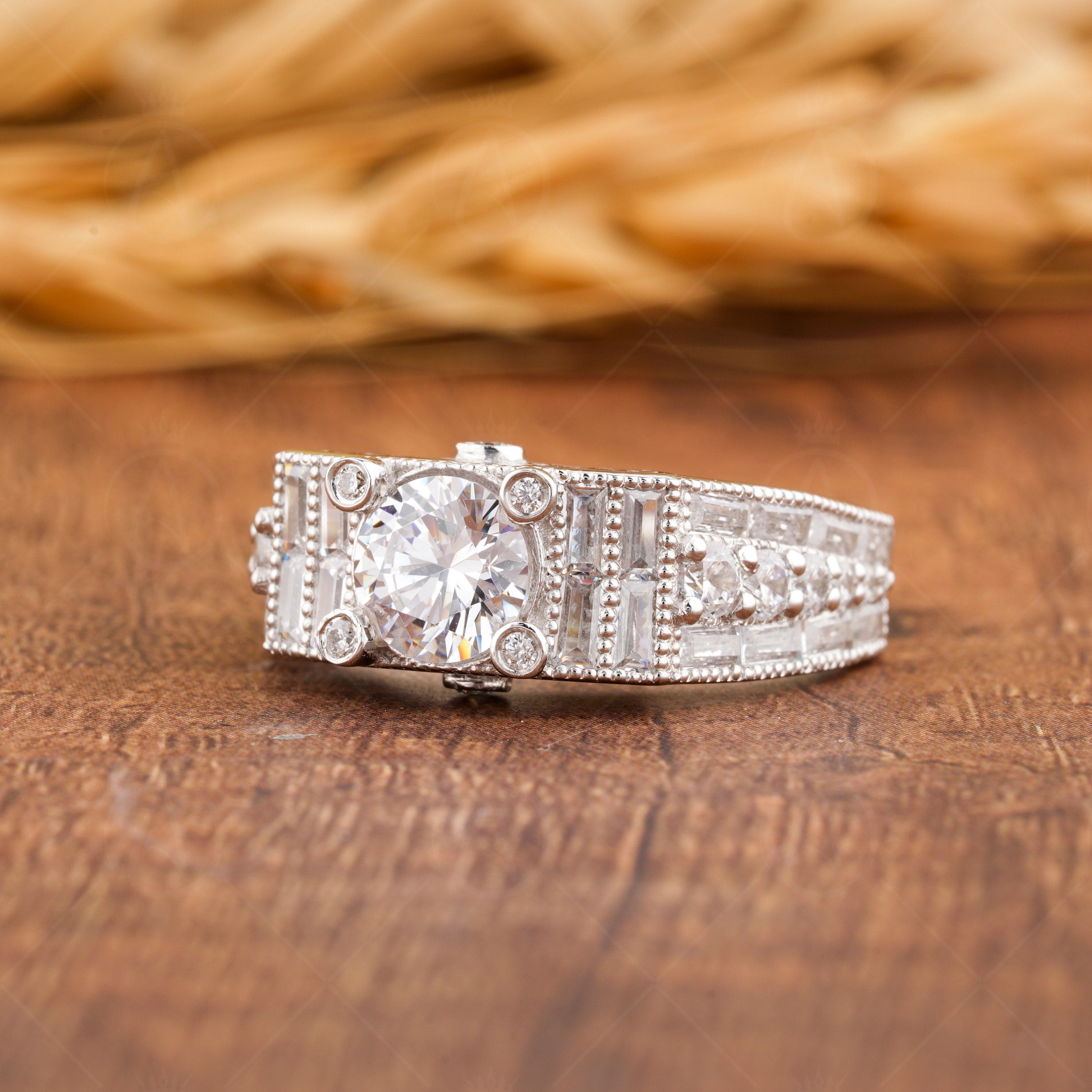 Art Deco Engagement Ring, Vintage Moissanite Ring, Antique Style Wedding Ring, Moissanite Estate Jewelry Rings For Women, Promise Ring