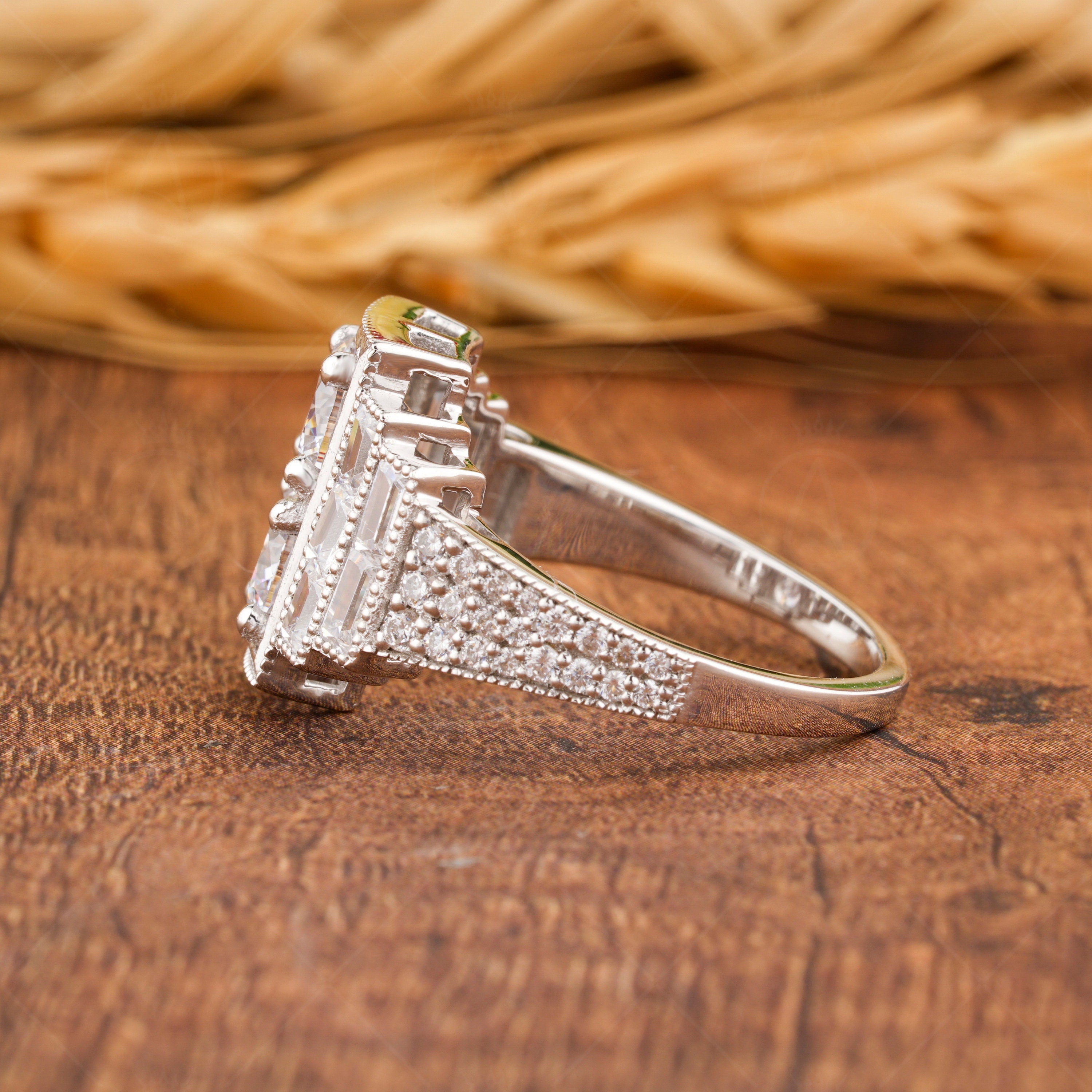 Edwardian Style Two Stone Round Engagement Ring, Antique Art Deco Inspired Ring, Vintage Moissanite Ring, Milgrain Promise Rings For Women