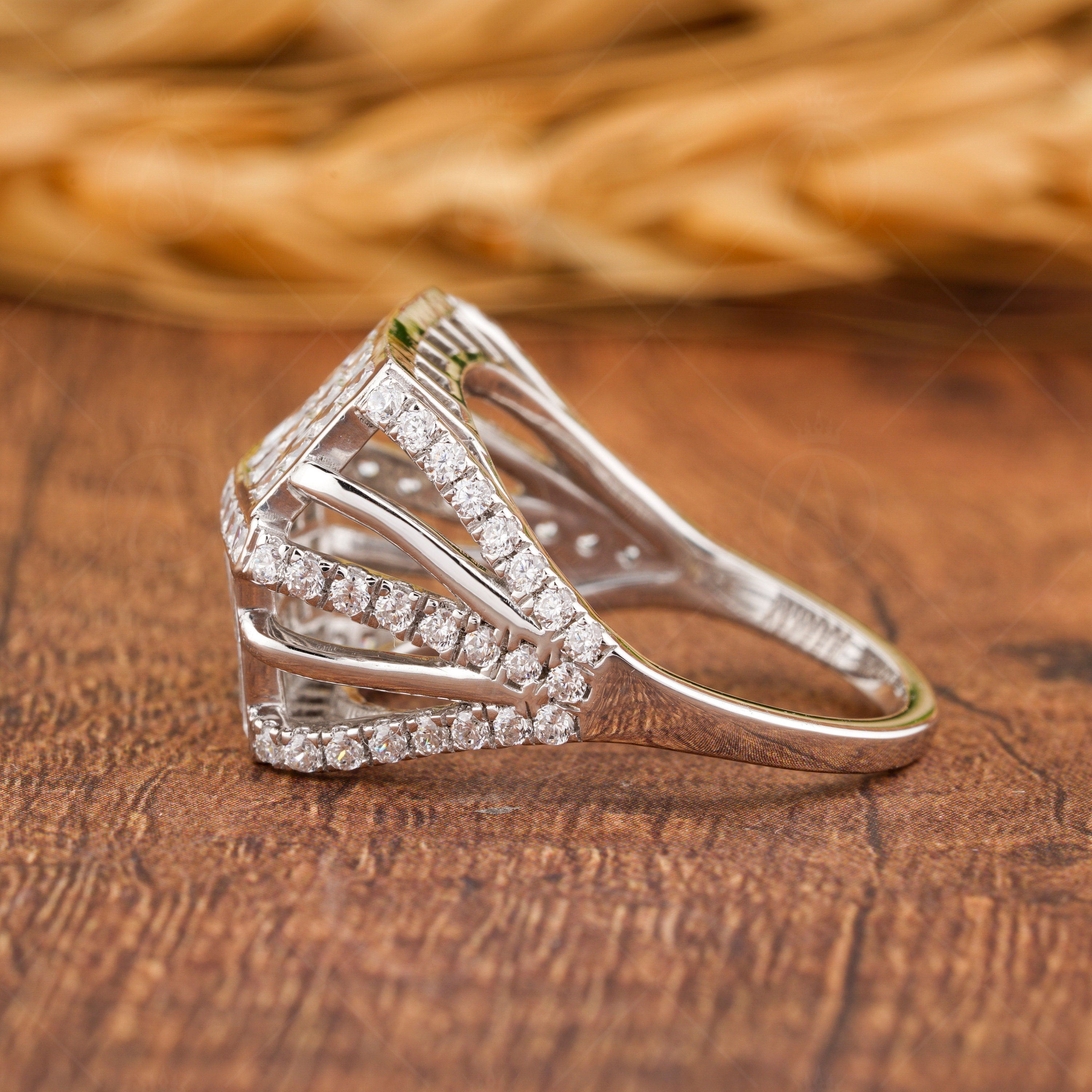 Dome Style Statement Ring, Women's Cocktail Ring, Art Deco Engagement Ring, Moissanite Diamond Ring, Chunky Silver Ring, Unique Dome Ring