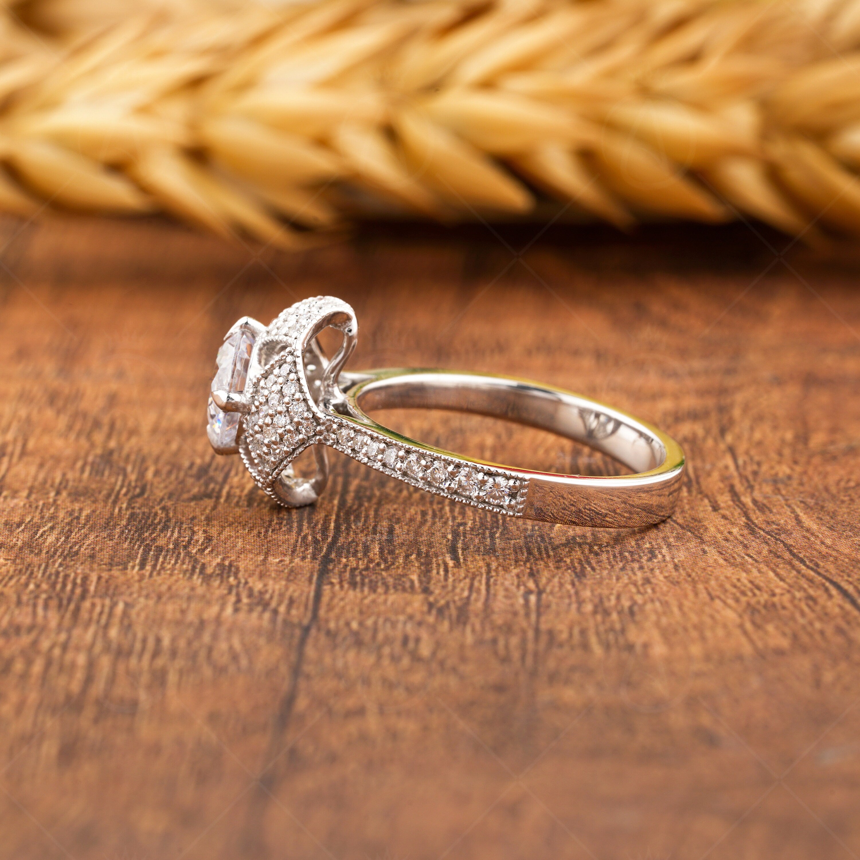 Art Deco Milgrain Rings For Women, Round Moissanite Unique Engagement Ring, Silver & Gold Promise Ring For Her, Vintage Moissanite Ring