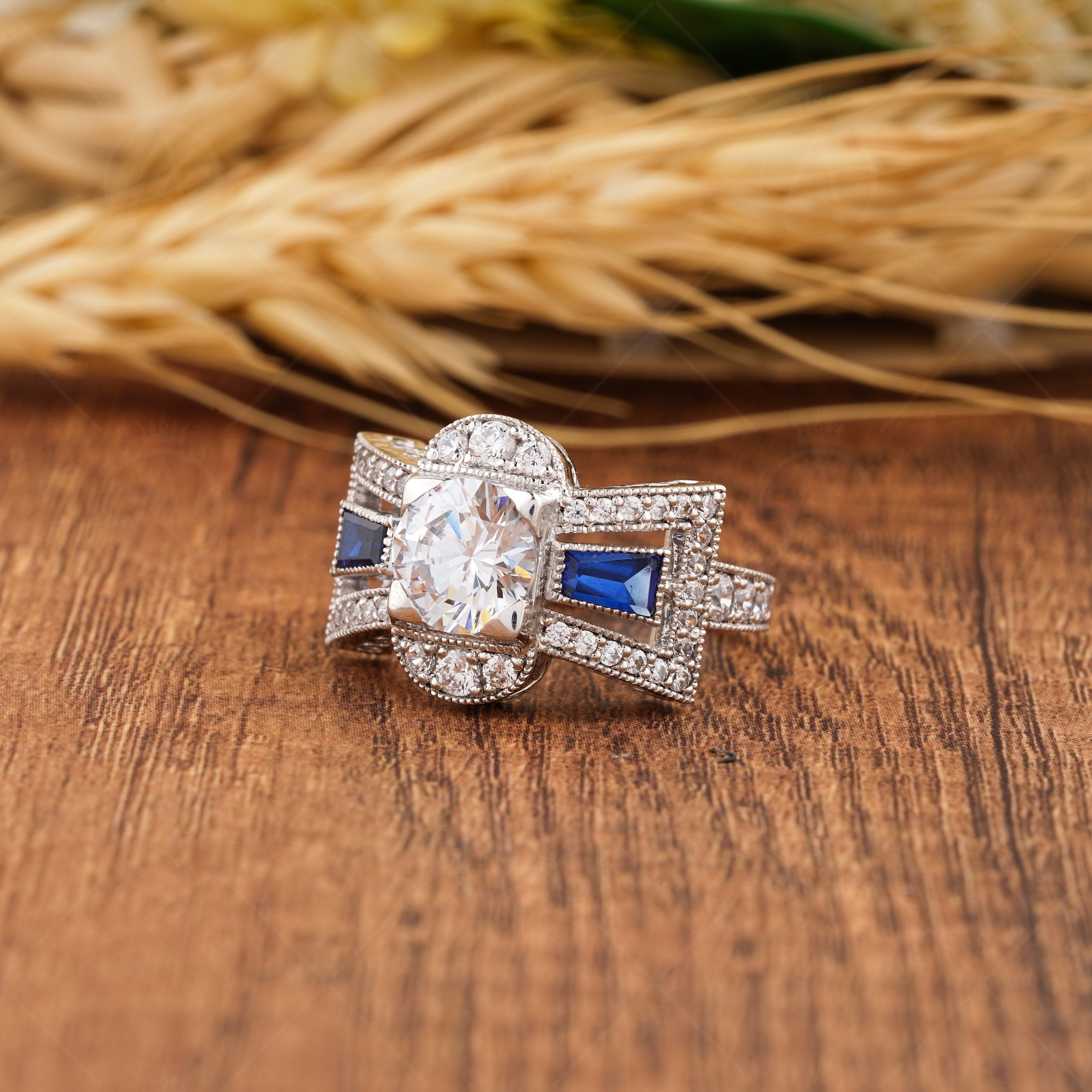 Unique Art Deco Moissanite Engagement Ring, Vintage Milgrain Ring For Women, Cocktail Estate Jewelry Rings, Victorian Style Ladies Ring, Retro Vintage Style Ring, Anniversary Rings
