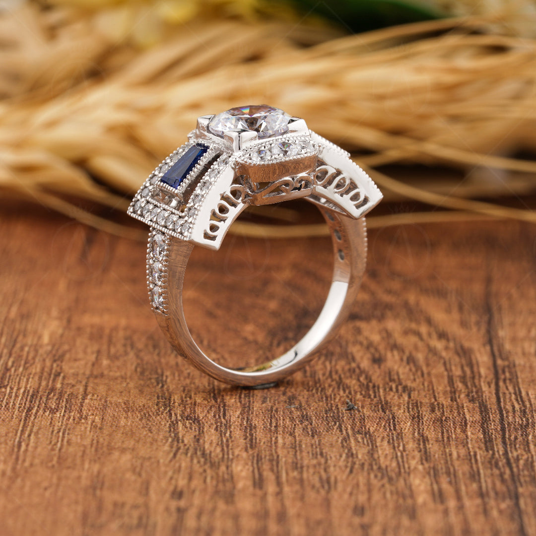 Unique Art Deco Moissanite Engagement Ring, Vintage Milgrain Ring For Women, Cocktail Estate Jewelry Rings, Victorian Style Ladies Ring, Retro Vintage Style Ring, Anniversary Rings