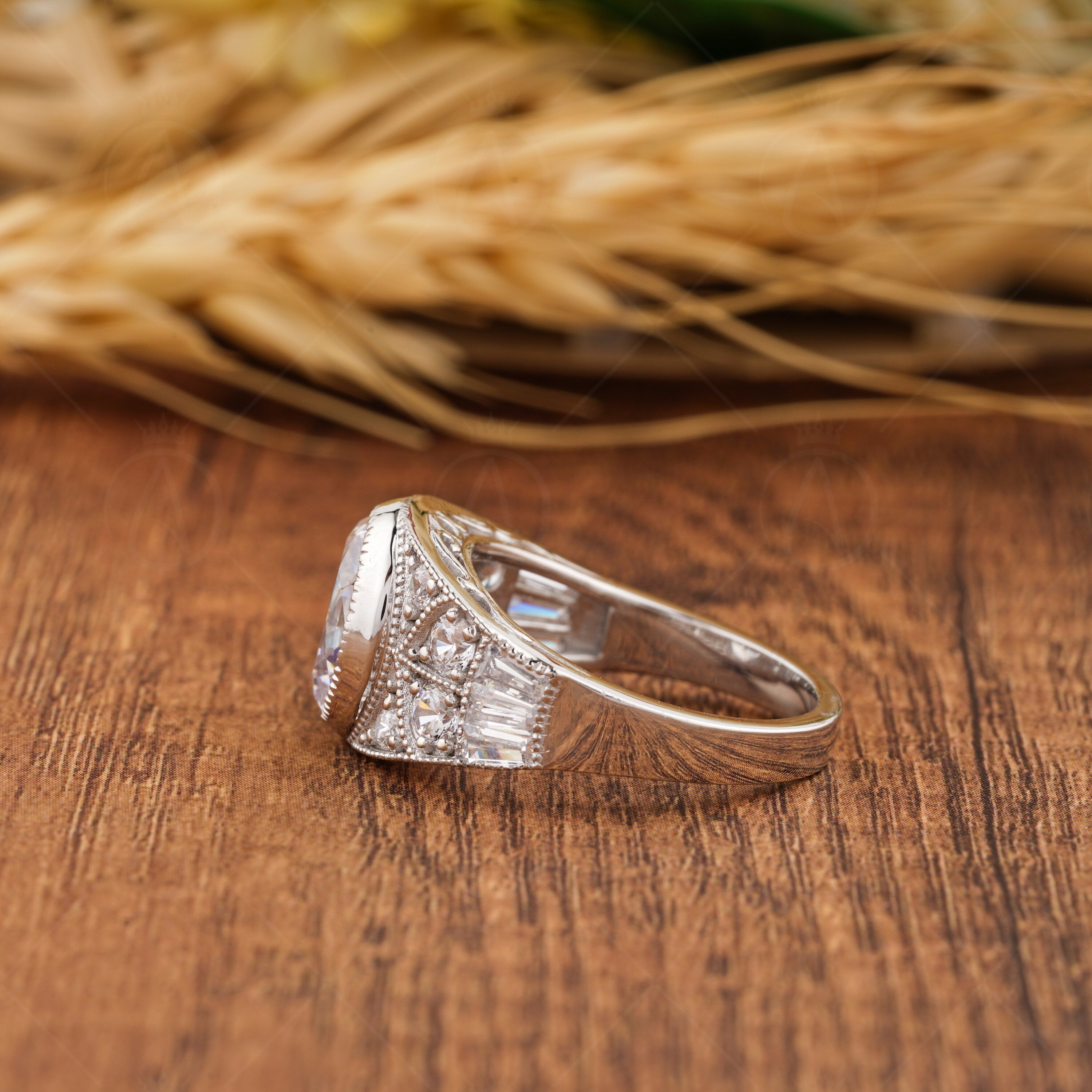 Vintage Milgrain Oval Engagement Ring, Art Deco Moissanite Rings For Women, Unique Bezel Set Oval Wedding Ring, Silver & Gold Antique Ring, Antique Style Ring, Anniversary Rings