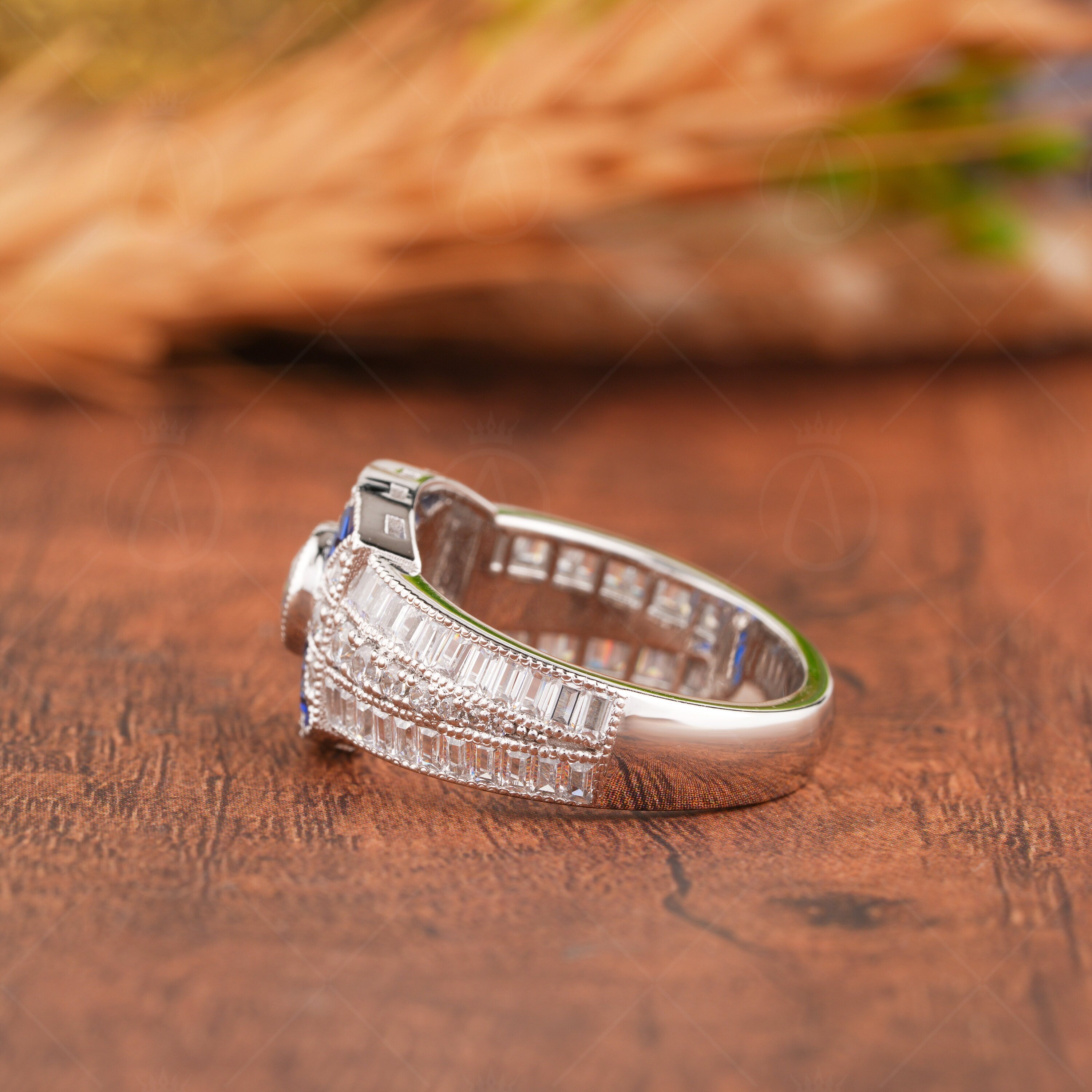 Estate Jewelry Rings For Women, Moissanite Art Deco Engagement Ring, Antique Sapphire Vintage Ring, Unique Anniversary Rings, Retro Victorian Style Ring