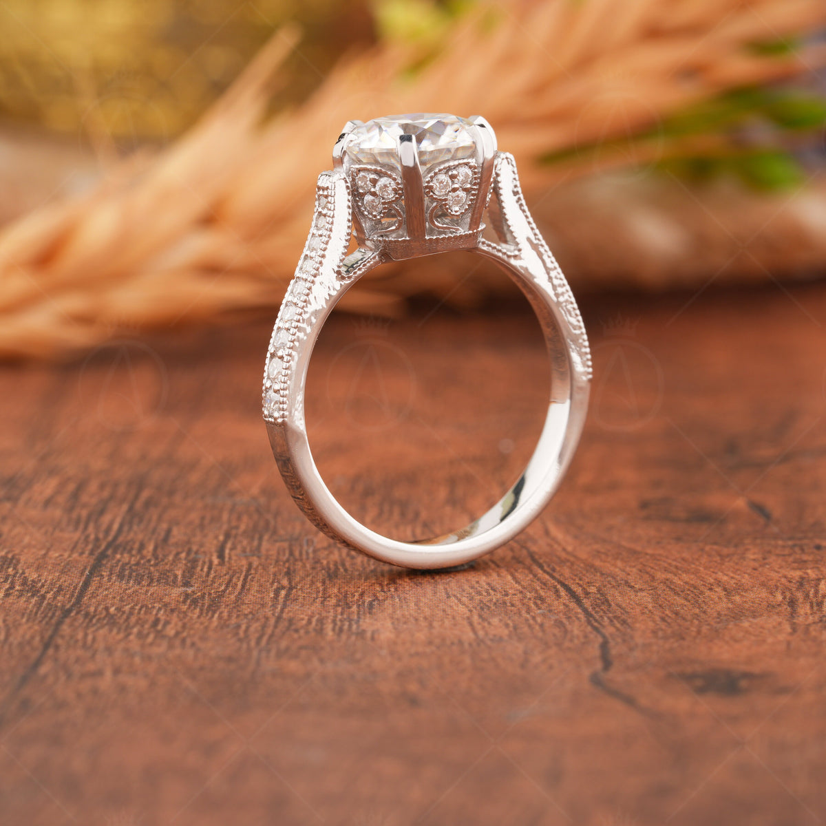 Vintage Art Deco moissanite solitaire engagement ring