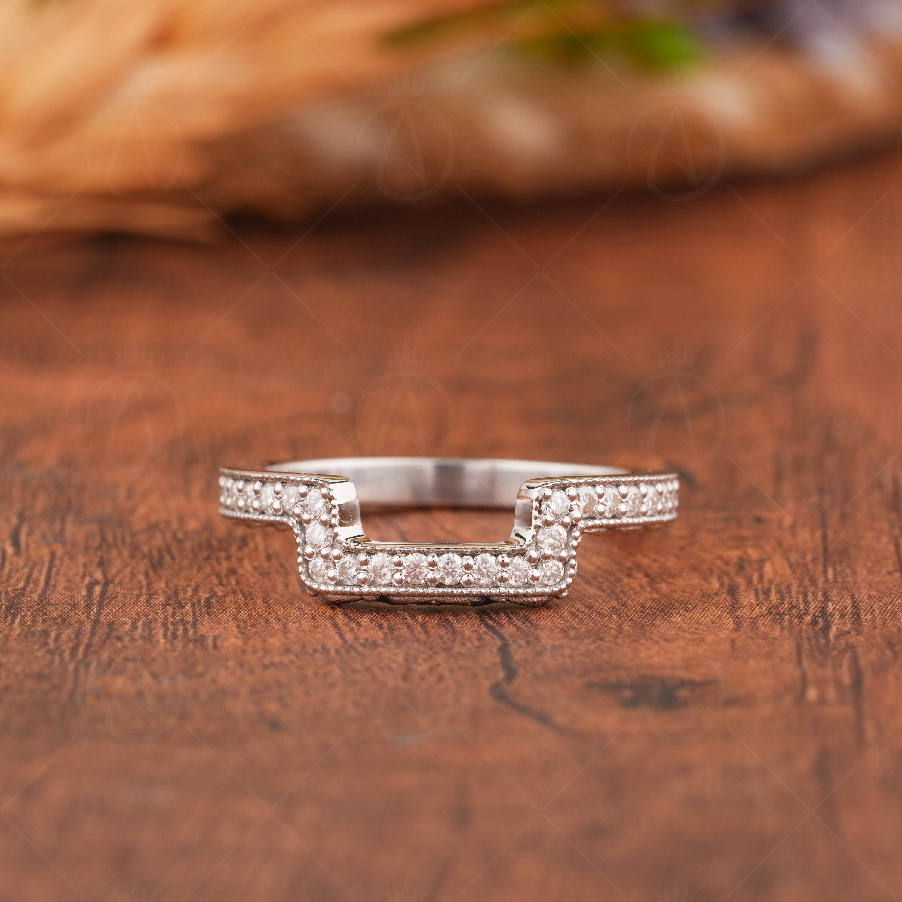 Antique Filigree Band, Curved Wedding Bands Women, Moissanite Curve Stacking Ring, Engraved Enhancer Ring, Carved Contour Stackable Rings