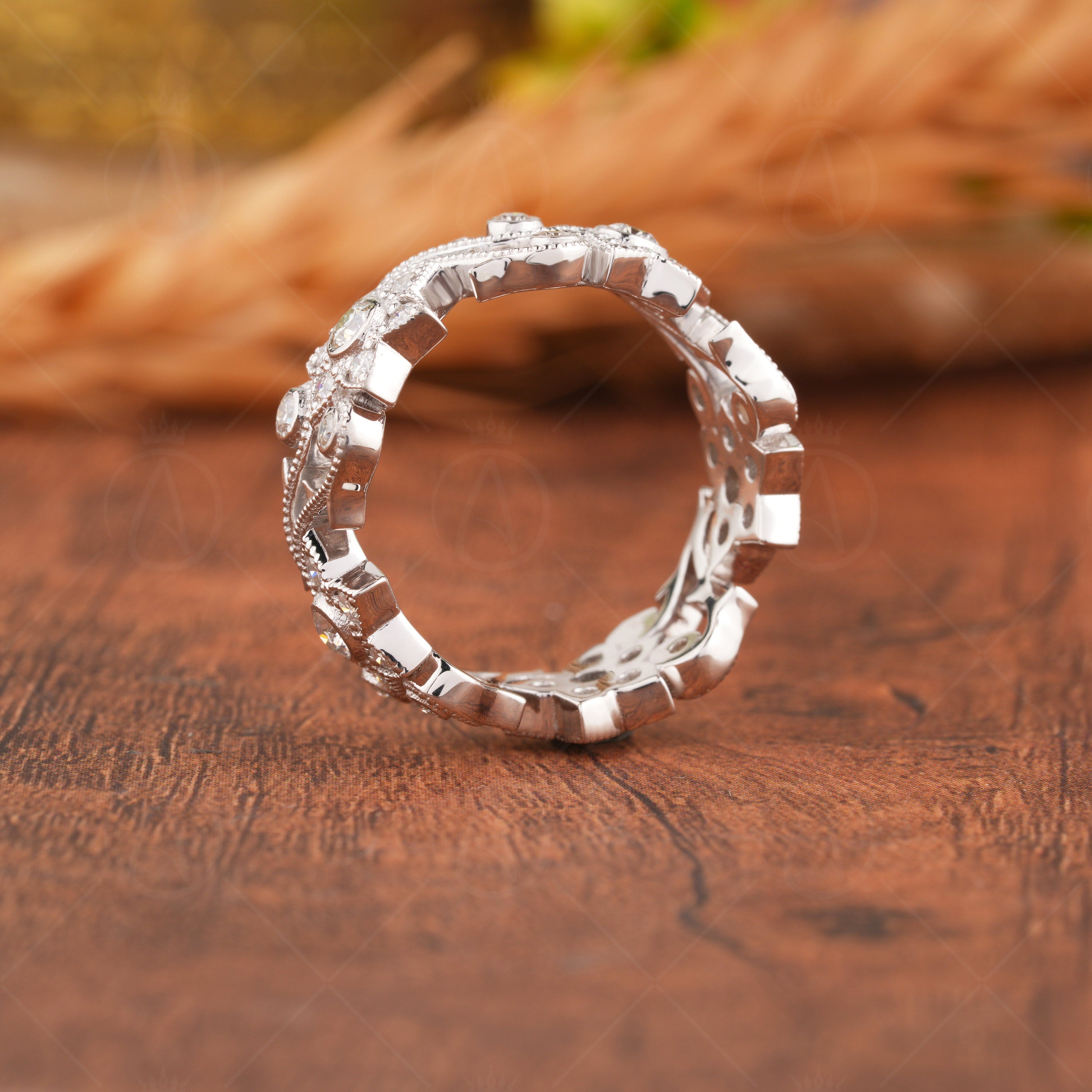 Engraved Floral Wedding Band Women, Leaf And Vine Nature Inspired Ring, Twig Branch Anniversary Rings, Unique Art Deco Promise Ring, Antique Wedding Anniversary Band, Filigree Band