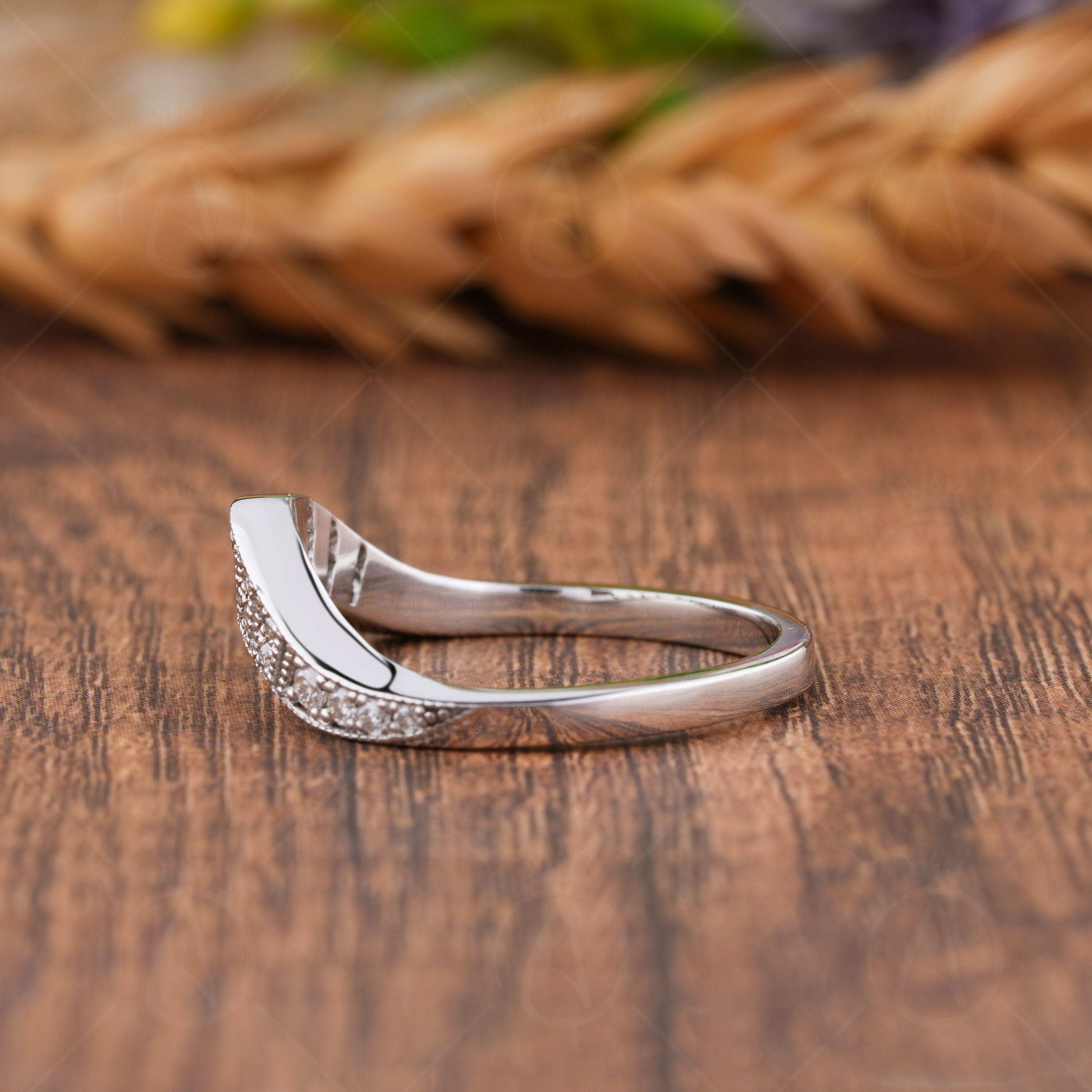 Arched Wedding Bands Women, Contour Wedding Bands Women, Vintage Curved Band For Women, Milgrain Art Deco Stackable Rings, Anniversary Ring, Bridal Matching Band, Curve Stacking Ring