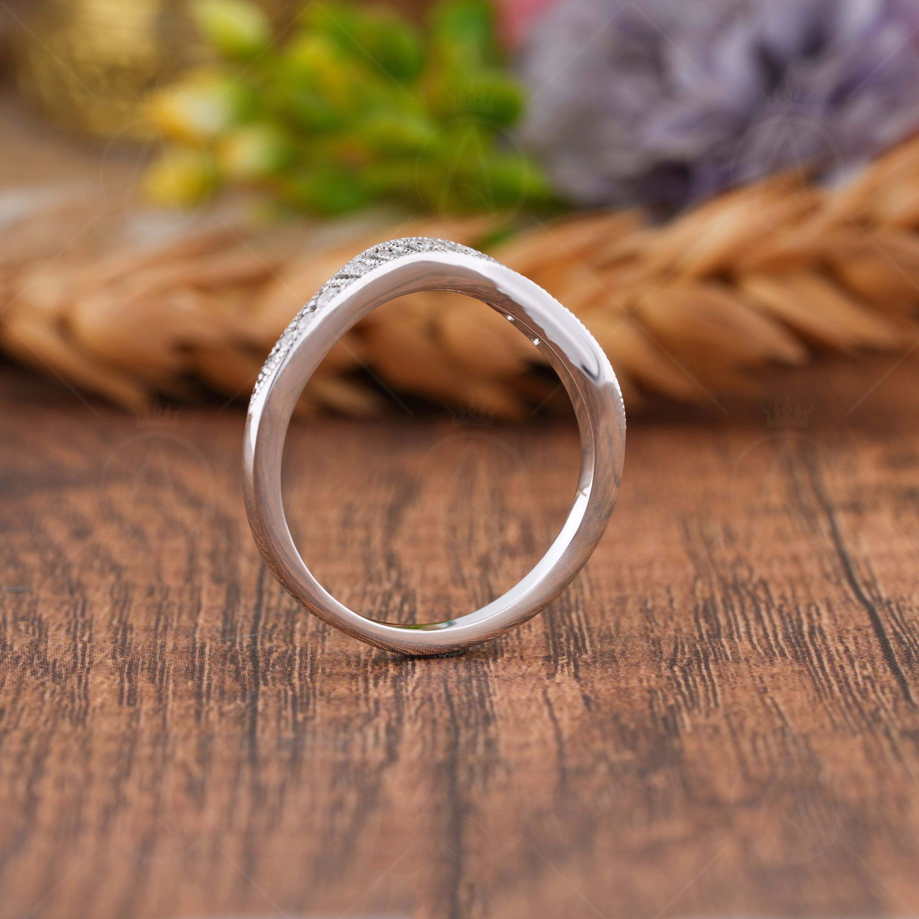 Arched Wedding Bands Women, Contour Wedding Bands Women, Vintage Curved Band For Women, Milgrain Art Deco Stackable Rings, Anniversary Ring, Bridal Matching Band, Curve Stacking Ring