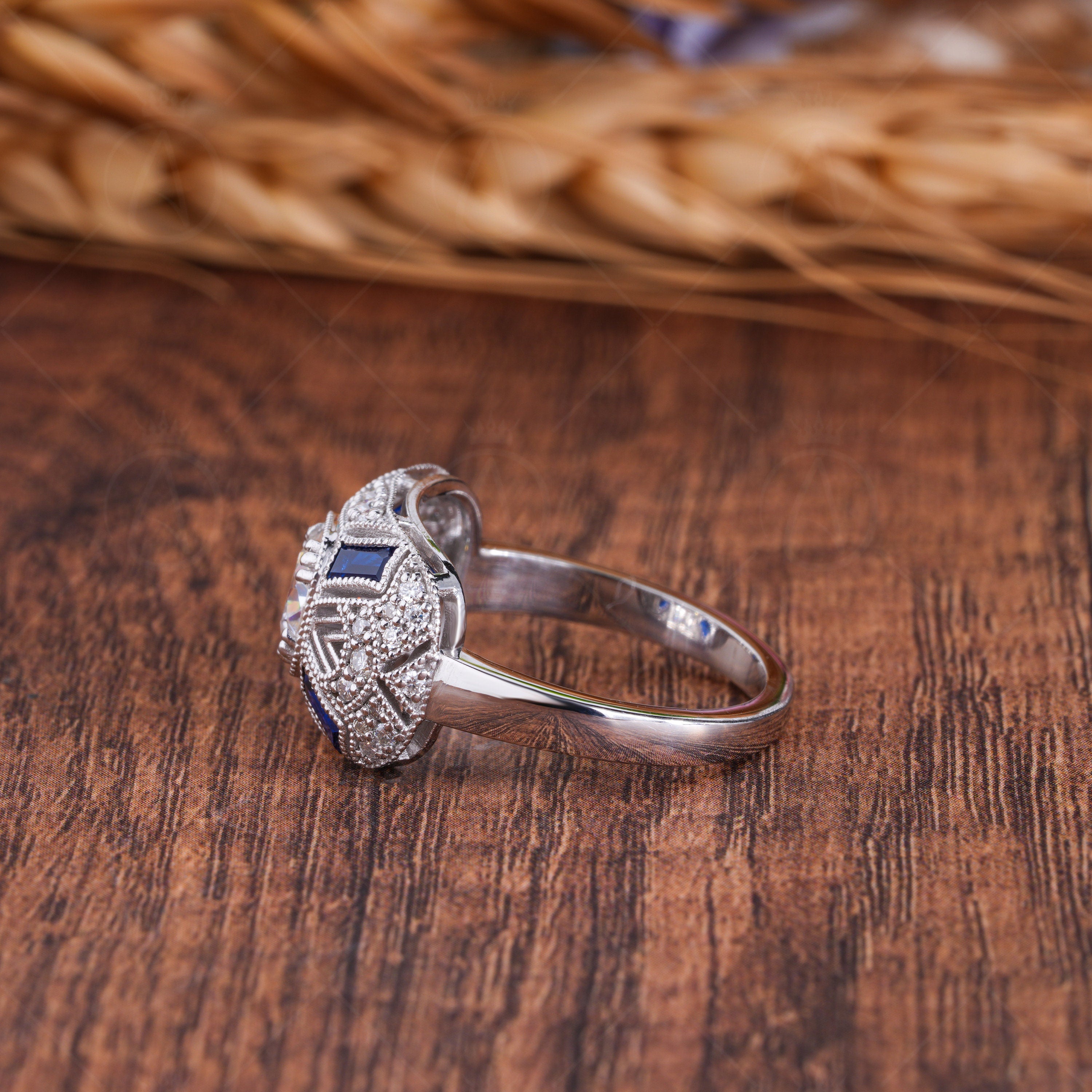 Moissanite Estate Engagement Ring, Vintage Art Deco Rings For Women, Unique Milgrain Vintage Ring, Estate Jewelry Ring, Promise Ring For Her