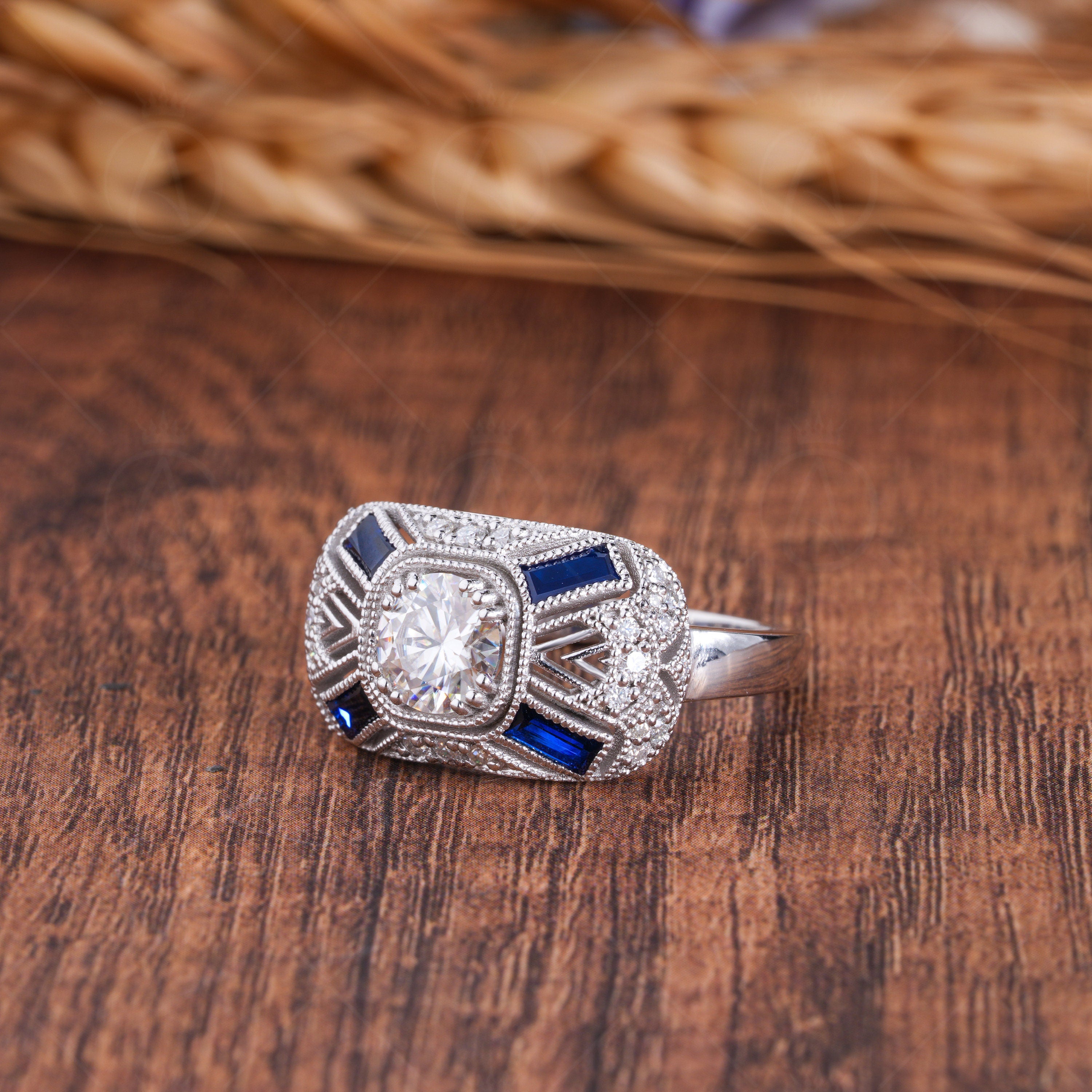 Moissanite Estate Engagement Ring, Vintage Art Deco Rings For Women, Unique Milgrain Vintage Ring, Estate Jewelry Ring, Promise Ring For Her