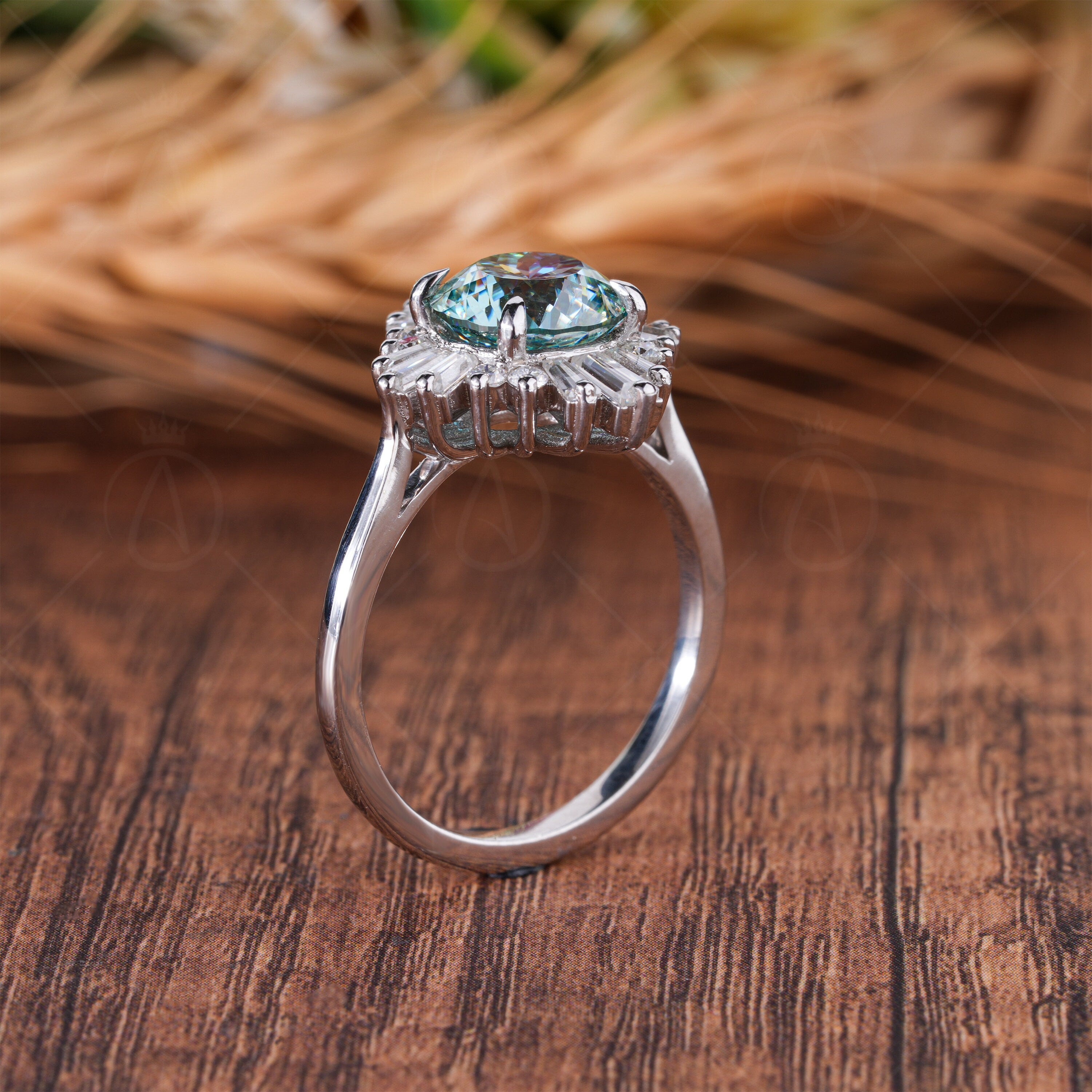 Portuguese Cut Art Deco Starburst Engagement Ring