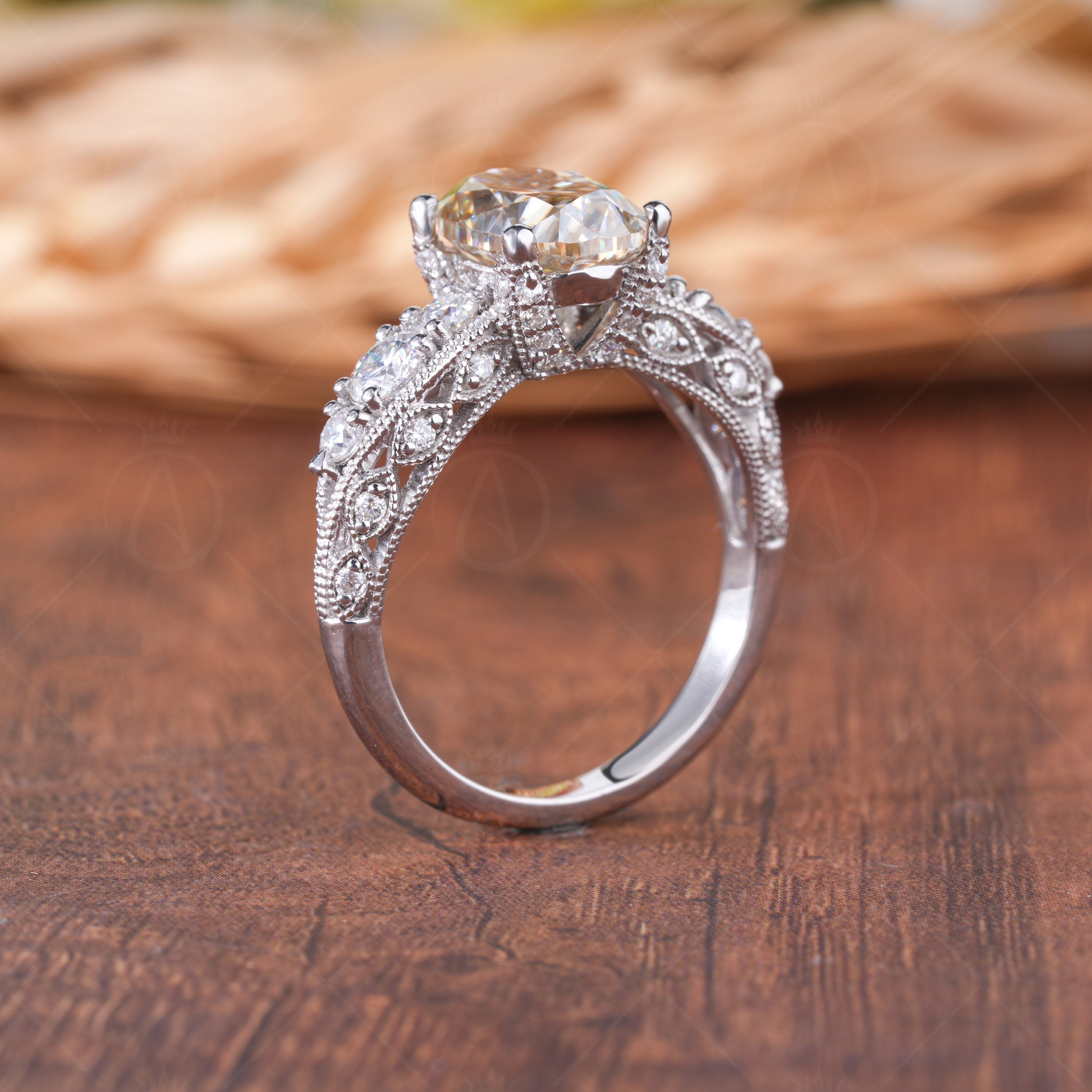 Yellow Oval Moissanite Vintage Inspired Engagement Ring For Women