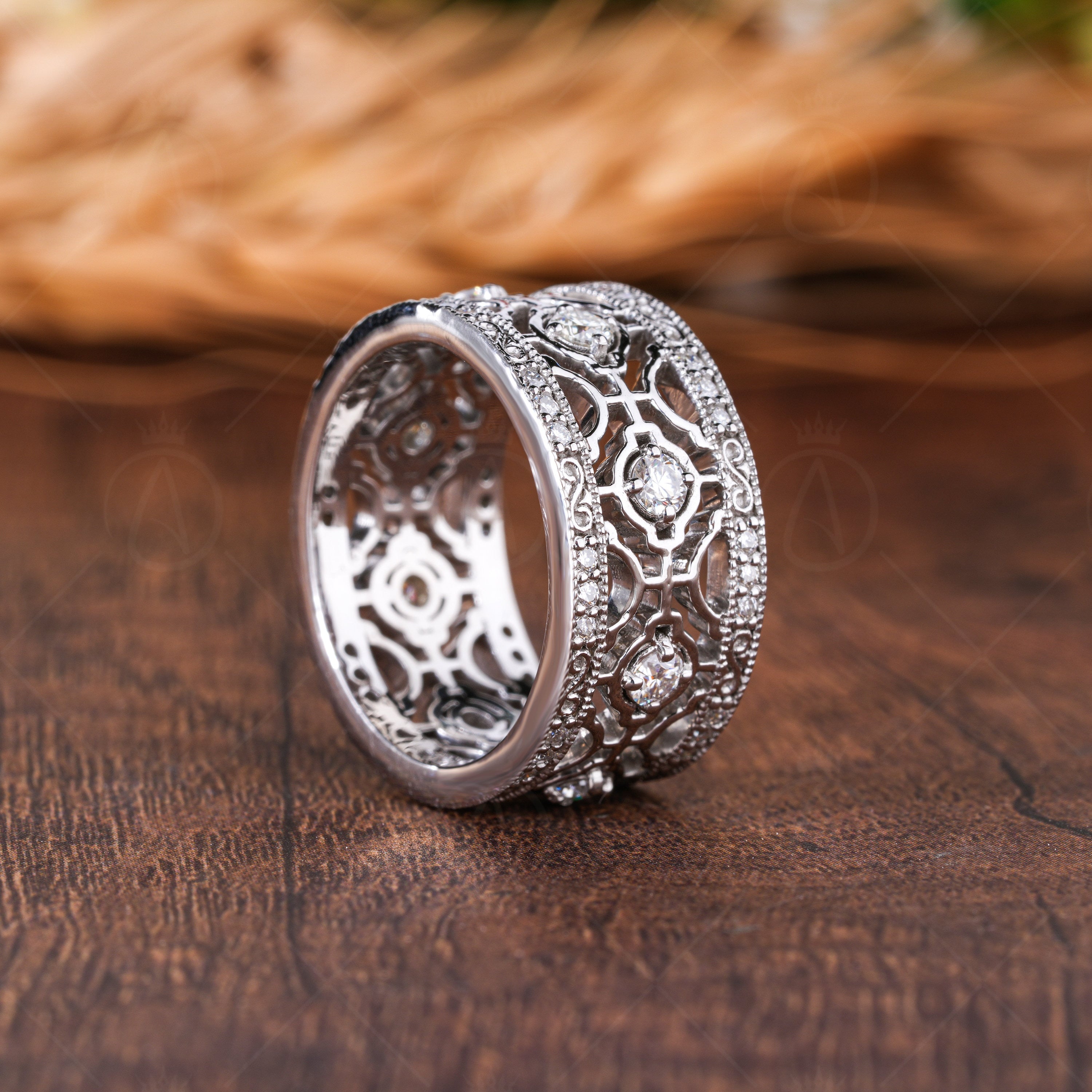 10mm Designer Wide Anniversary Band Rings For Women, Unique Right Hand Statement Band, Thick Art Deco Wedding Bands, Moissanite Diamond Band, Cocktail Style Band, Modern Fashion Ring