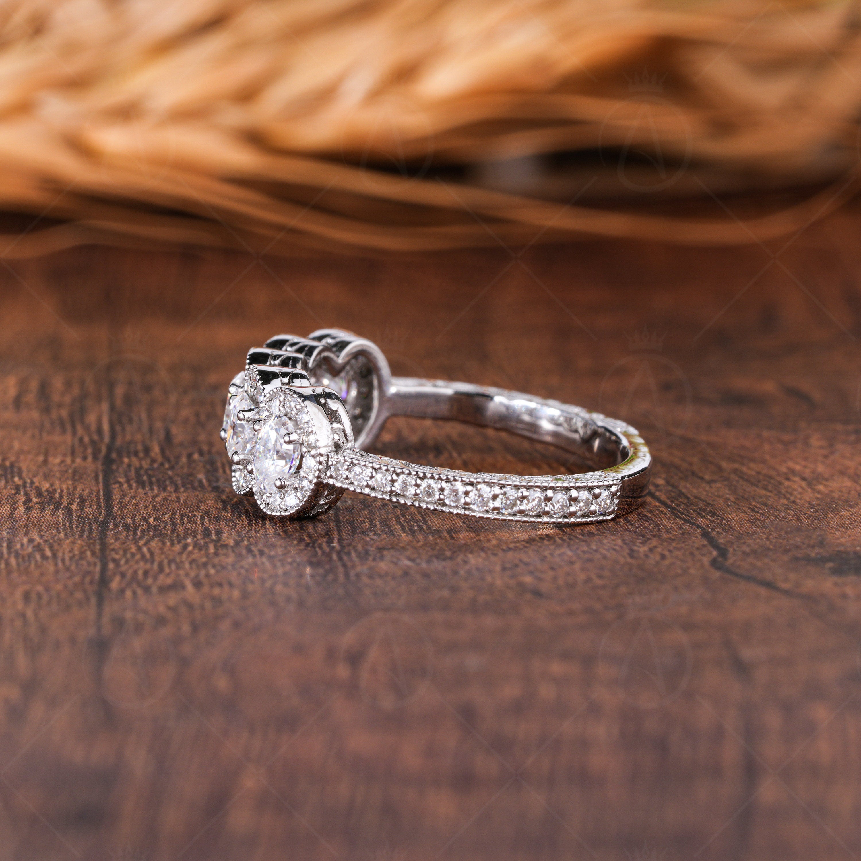 Antique Filigree Oval Anniversary Band Carved Moissanite Oval Halo Wedding Band Five Stone Moissanite Band Unique Promise Rings For Women