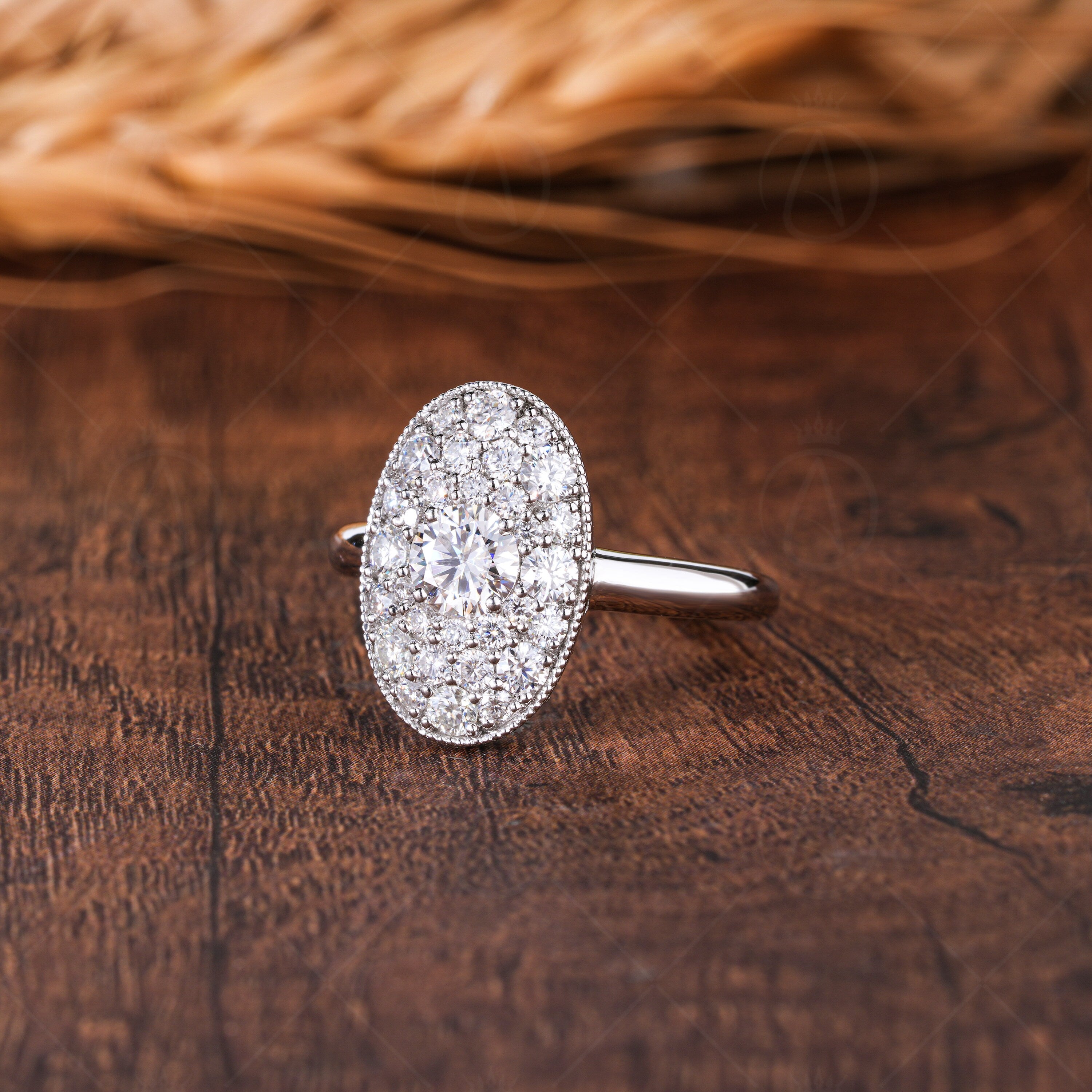 Oval Shaped Moissanite Diamond Cluster Engagement Ring Micro Pave Statement Ring Multi Stones Celebrity Inspired Ring For Women