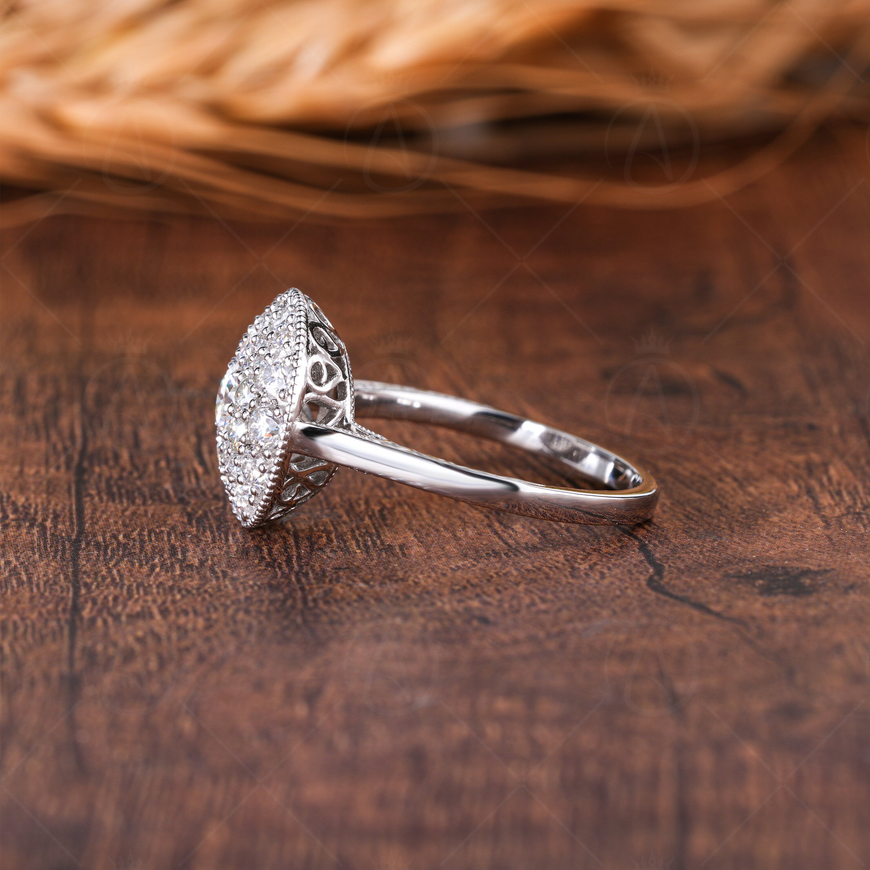 Celebrity Inspired Round Shaped Moissanite Diamond Cluster Engagement Ring, Multi Stone Dome Statement Ring, Unique Promise Rings For Women, Micro Pave Setting Engagement Ring