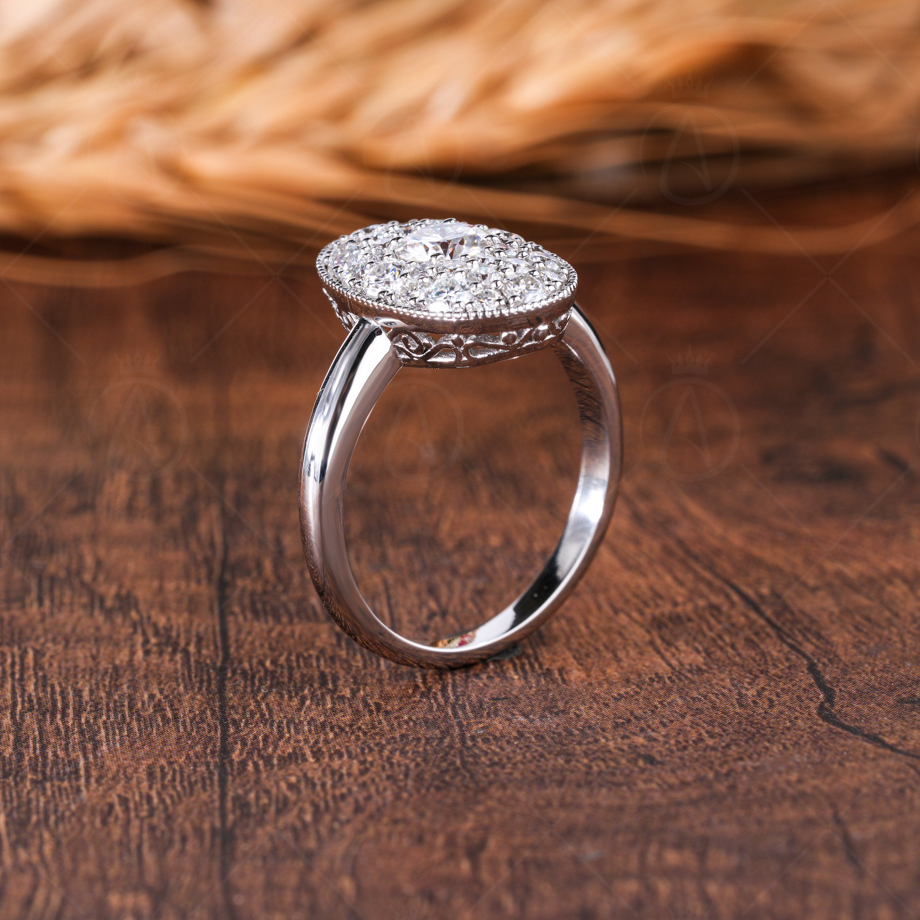 Oval Shaped Moissanite Diamond Cluster Engagement Ring Micro Pave Statement Ring Multi Stones Celebrity Inspired Ring For Women