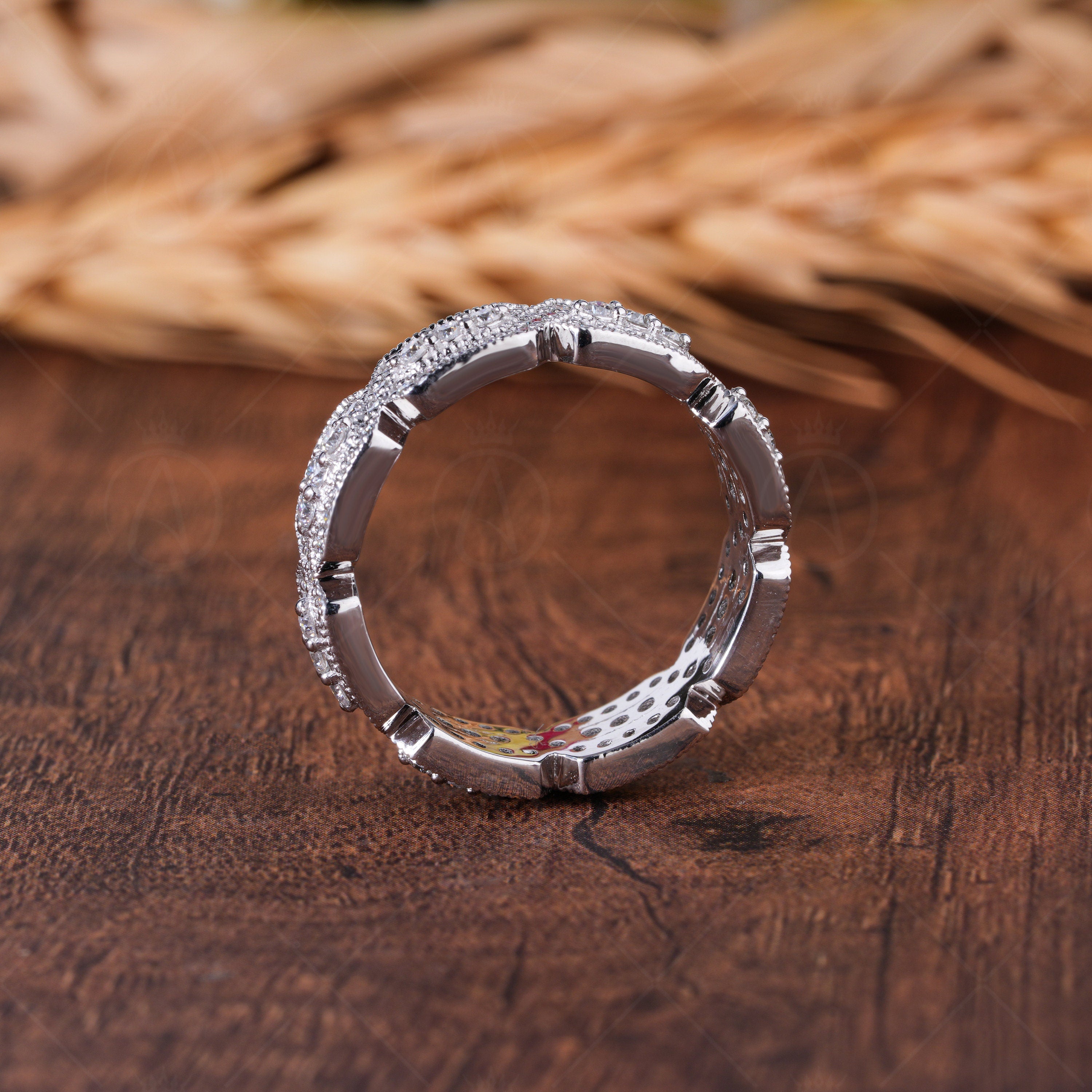 Unique Moissanite Full Eternity Wedding Bands Women Wide Vintage Milgrain Band Ring Designer Anniversary Ring Promise Ring For Her