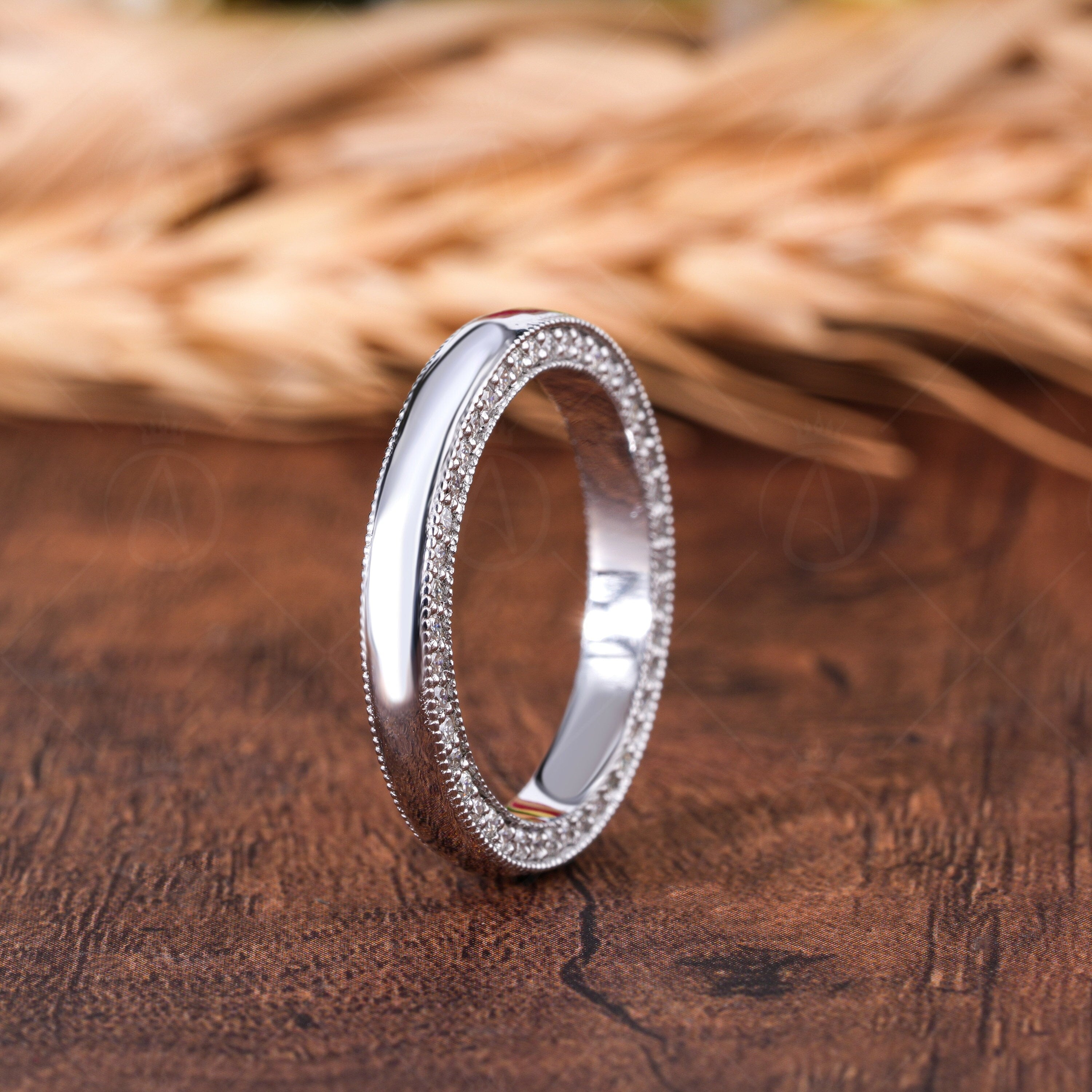 Flat Wedding Band With Moissanite Diamond Two Sided Pave Stackable Rings Moissanite Double Row Anniversary Band For Women