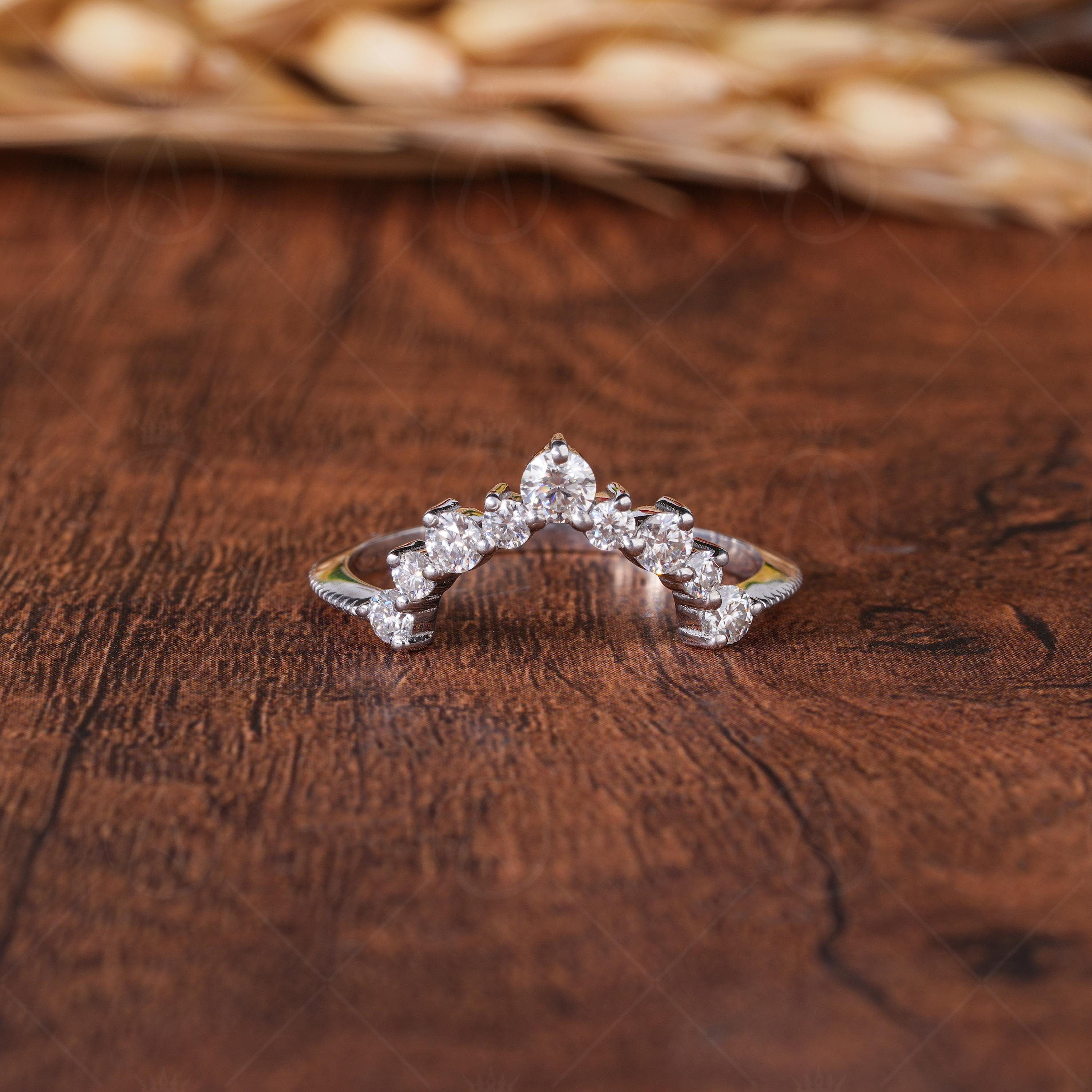 Matching Curved Stacker Wedding Band, Deep Curve Moissanite Stacking Ring, Bridal Wedding Anniversary Band, Art Deco Vintage Band