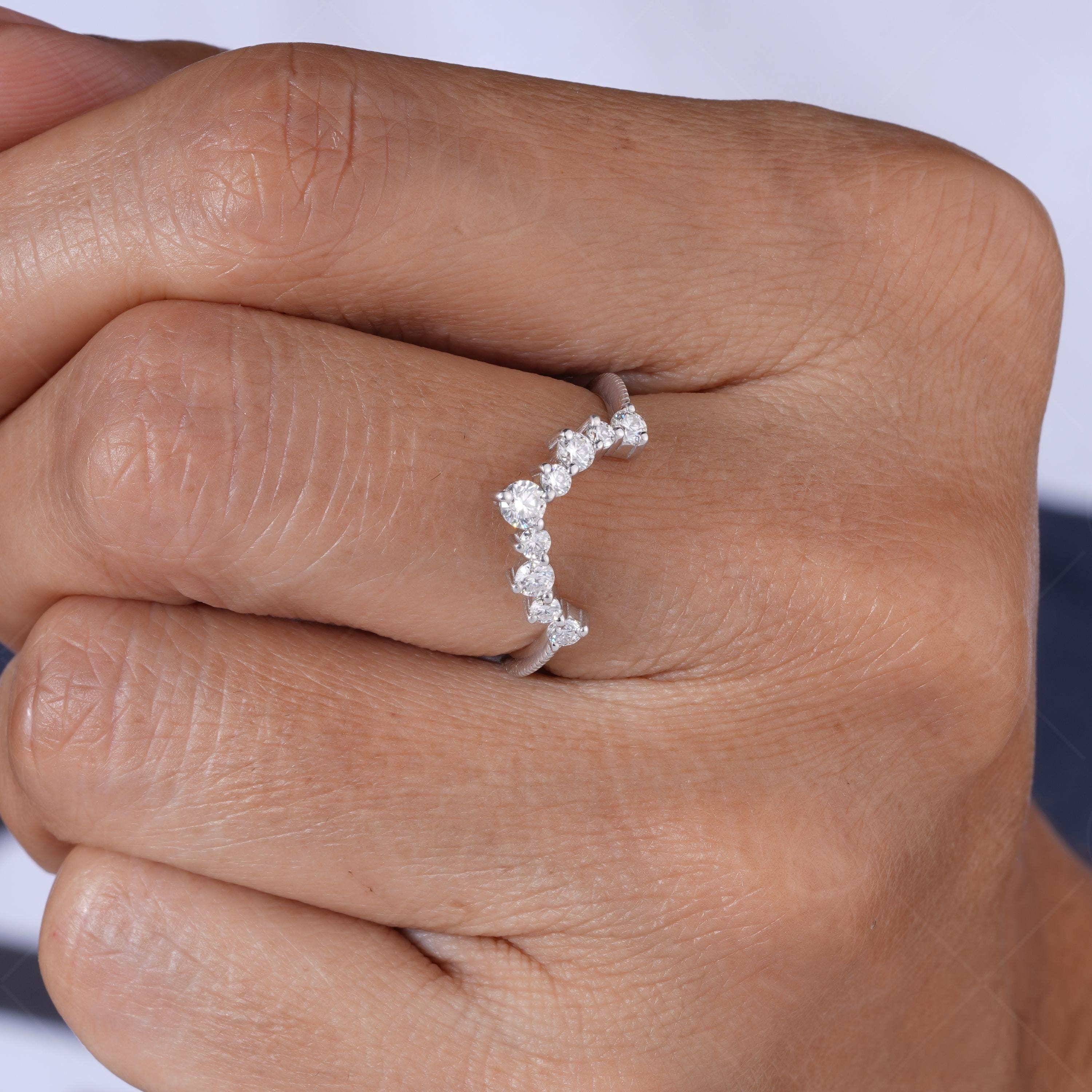 Matching Curved Stacker Wedding Band, Deep Curve Moissanite Stacking Ring, Bridal Wedding Anniversary Band, Art Deco Vintage Band