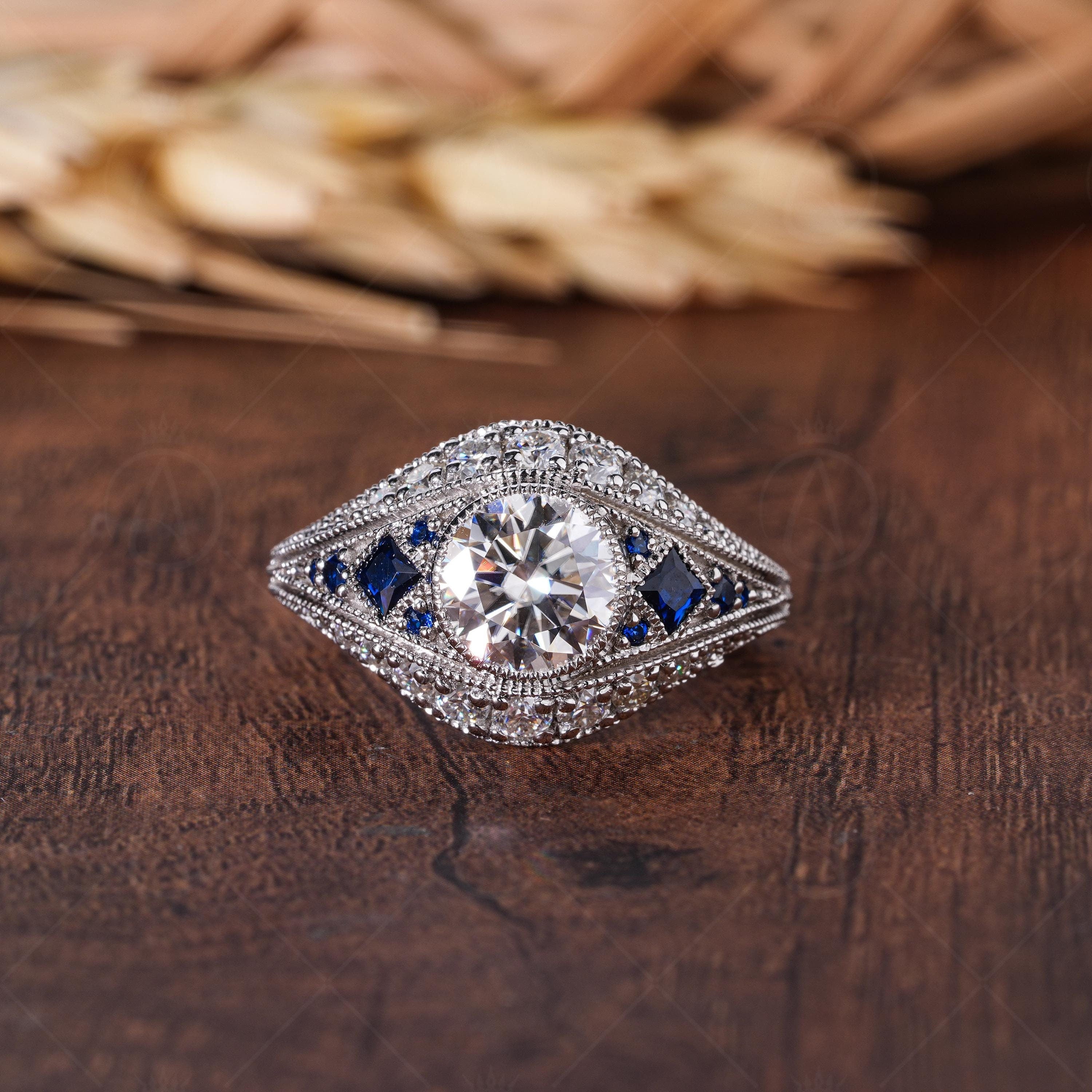 Estate Jewelry Rings For Women, Antique Vintage Engagement Ring, Moissanite Art Deco Edwardian Ring, Milgrain Unique Ring