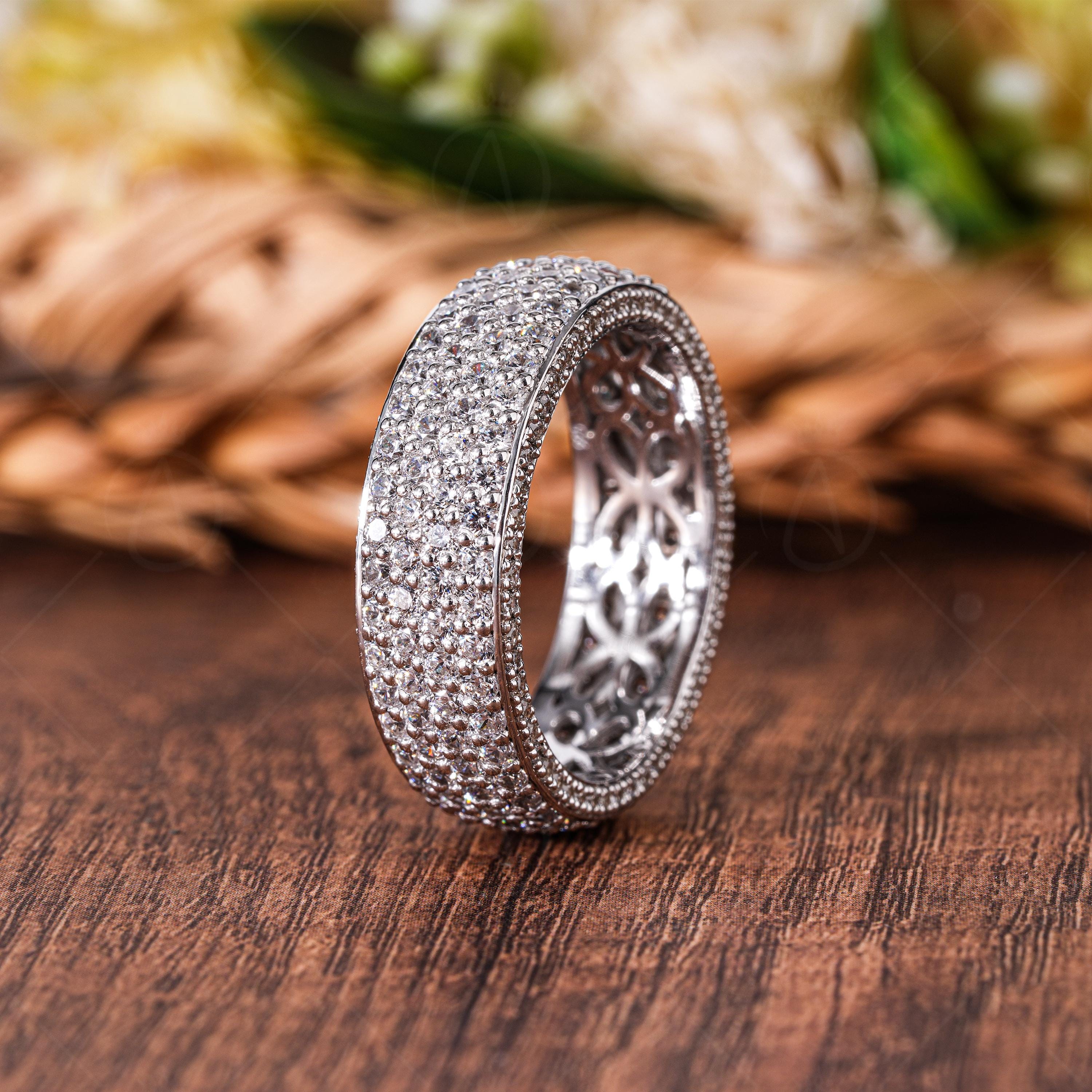 7mm Lab Grown Diamond Eternity Band, Three Sided Pave Anniversary Ring