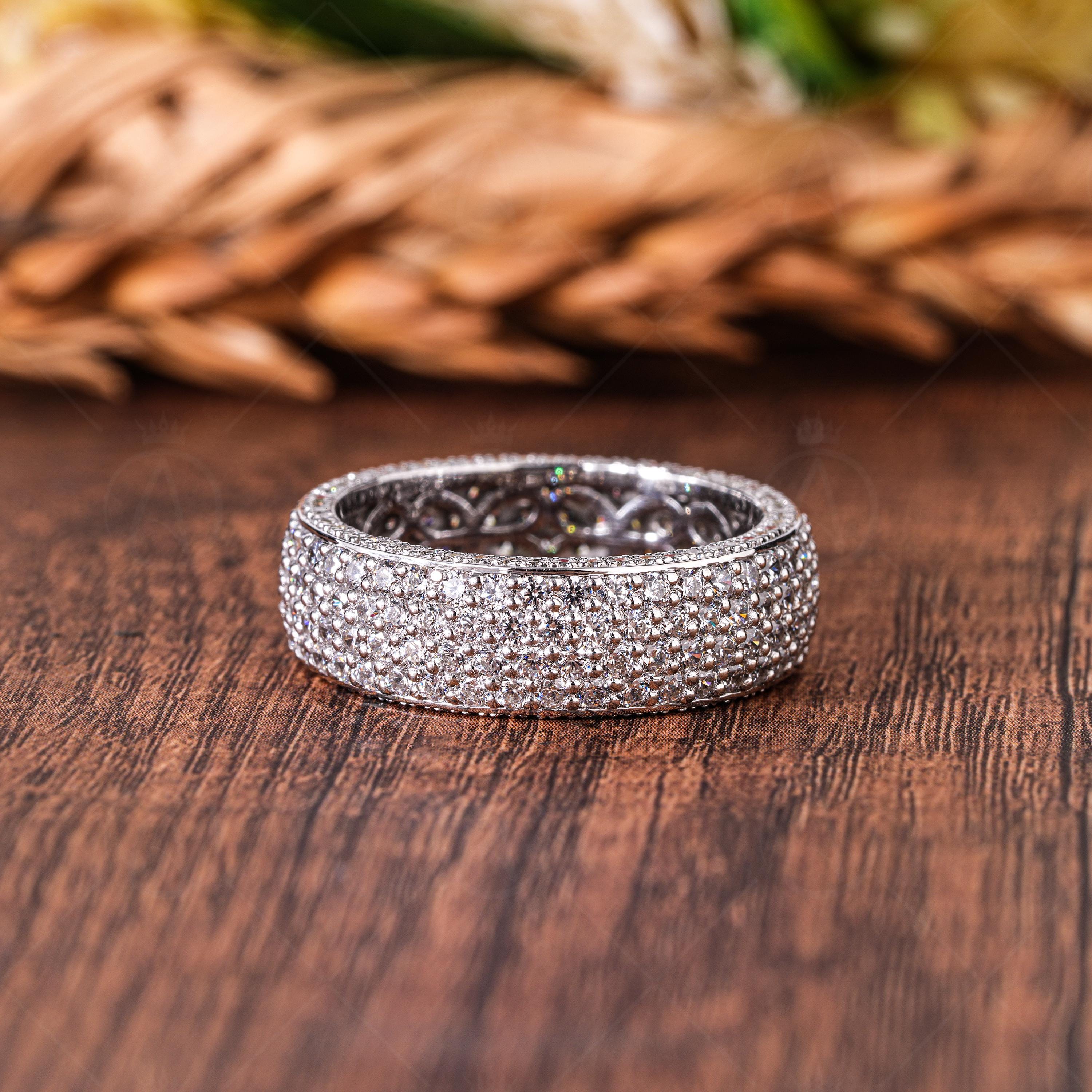7mm Lab Grown Diamond Eternity Band, Three Sided Pave Anniversary Ring
