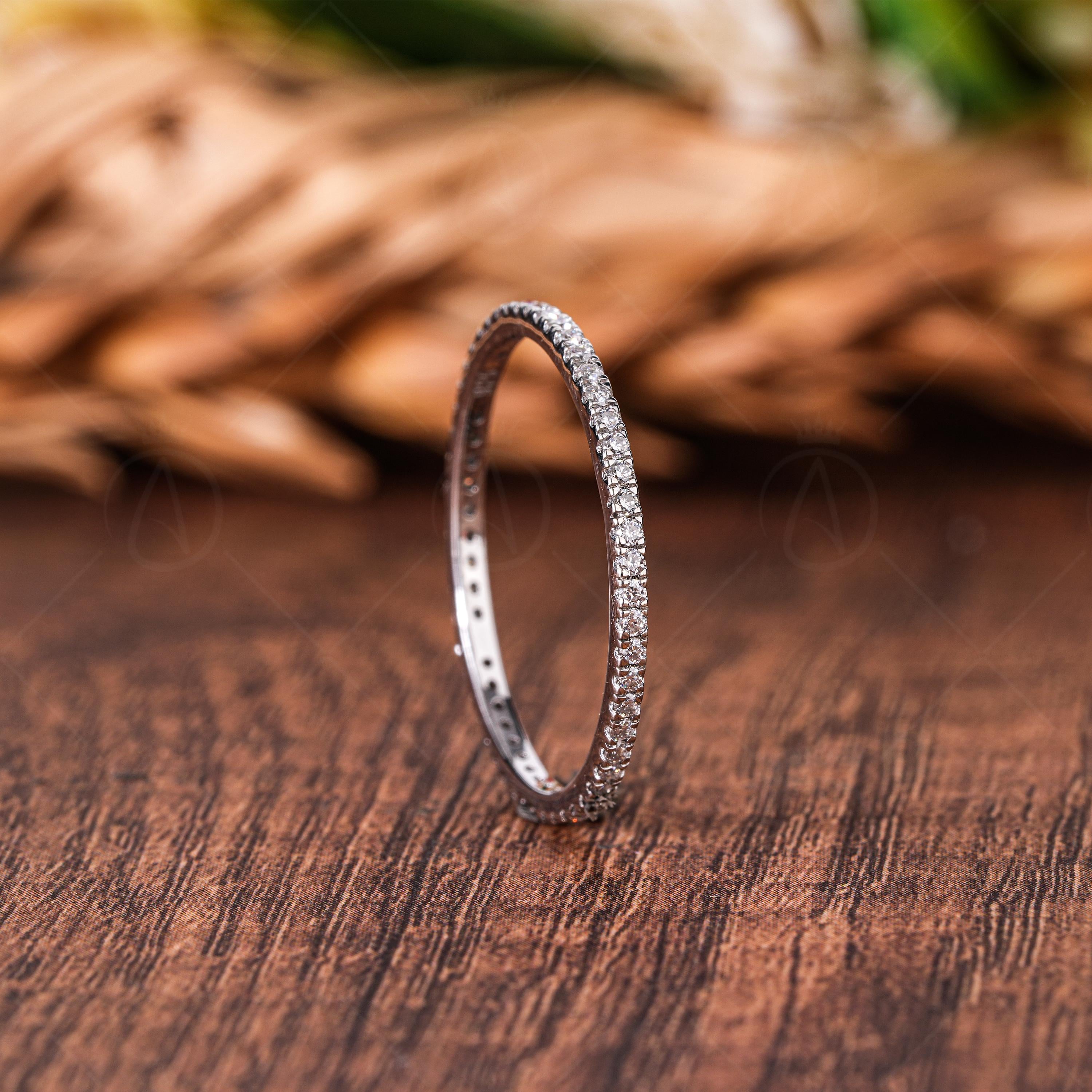 Lab Grown Diamond Wedding Band, 14k Gold Micro Pave Stacking Ring