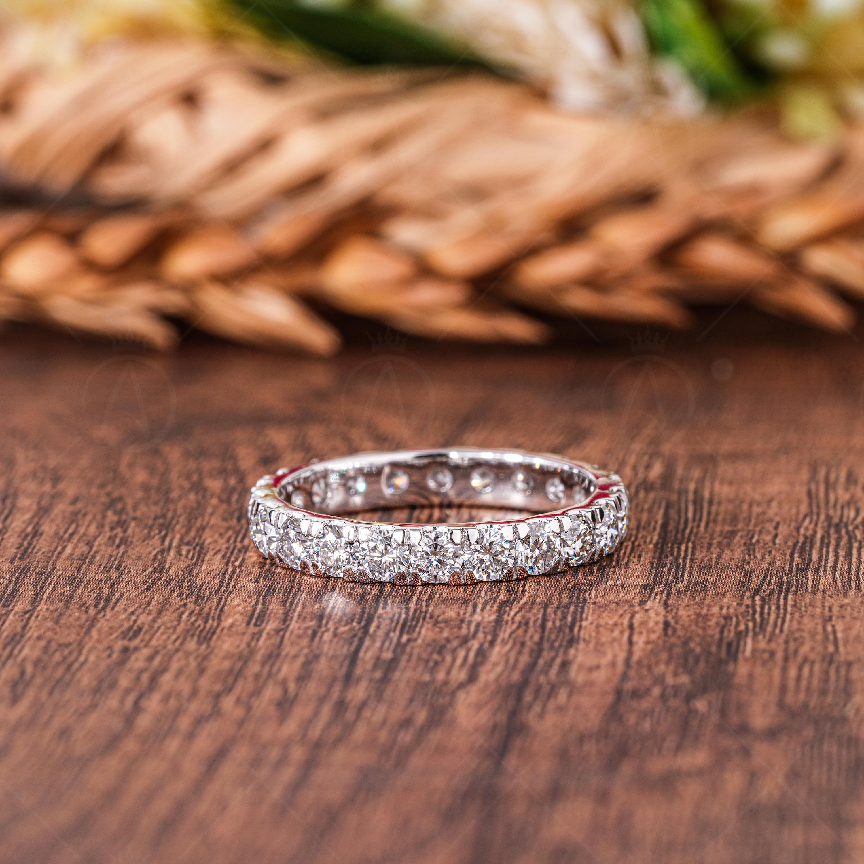 Micro Pave Lab Grown Diamond Eternity Band, 14k White Gold Stackable Ring