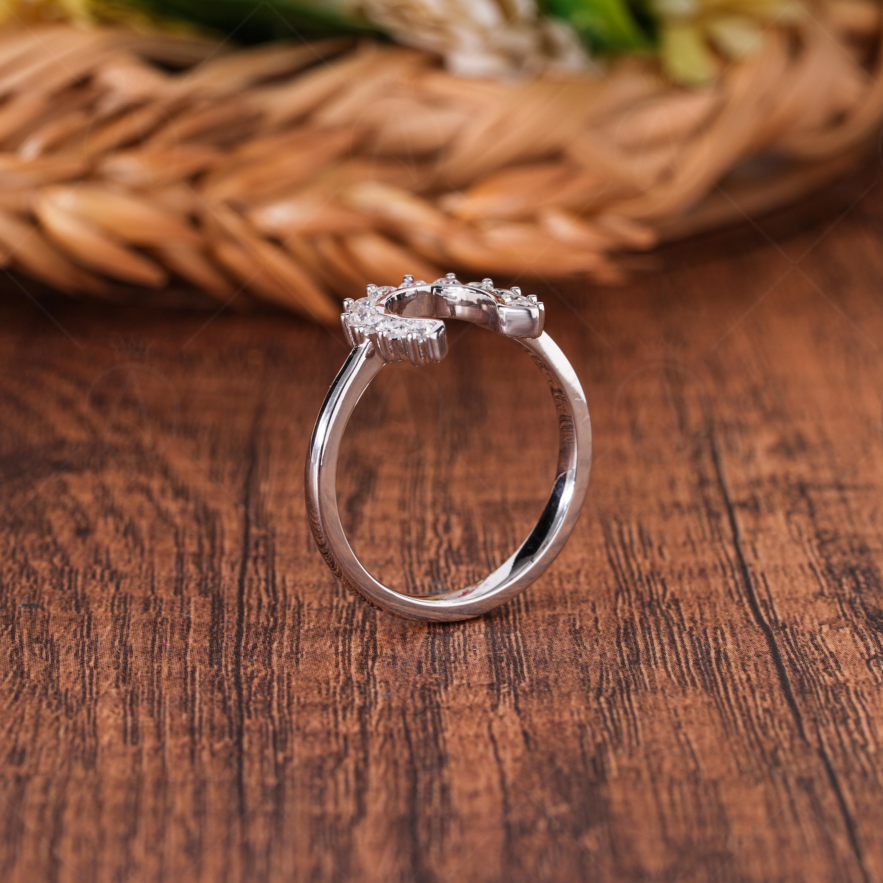 Horseshoe Lucky Charm Statement Ring, Moissanite Good Luck Ring For Her, Unique Statement Jewelry