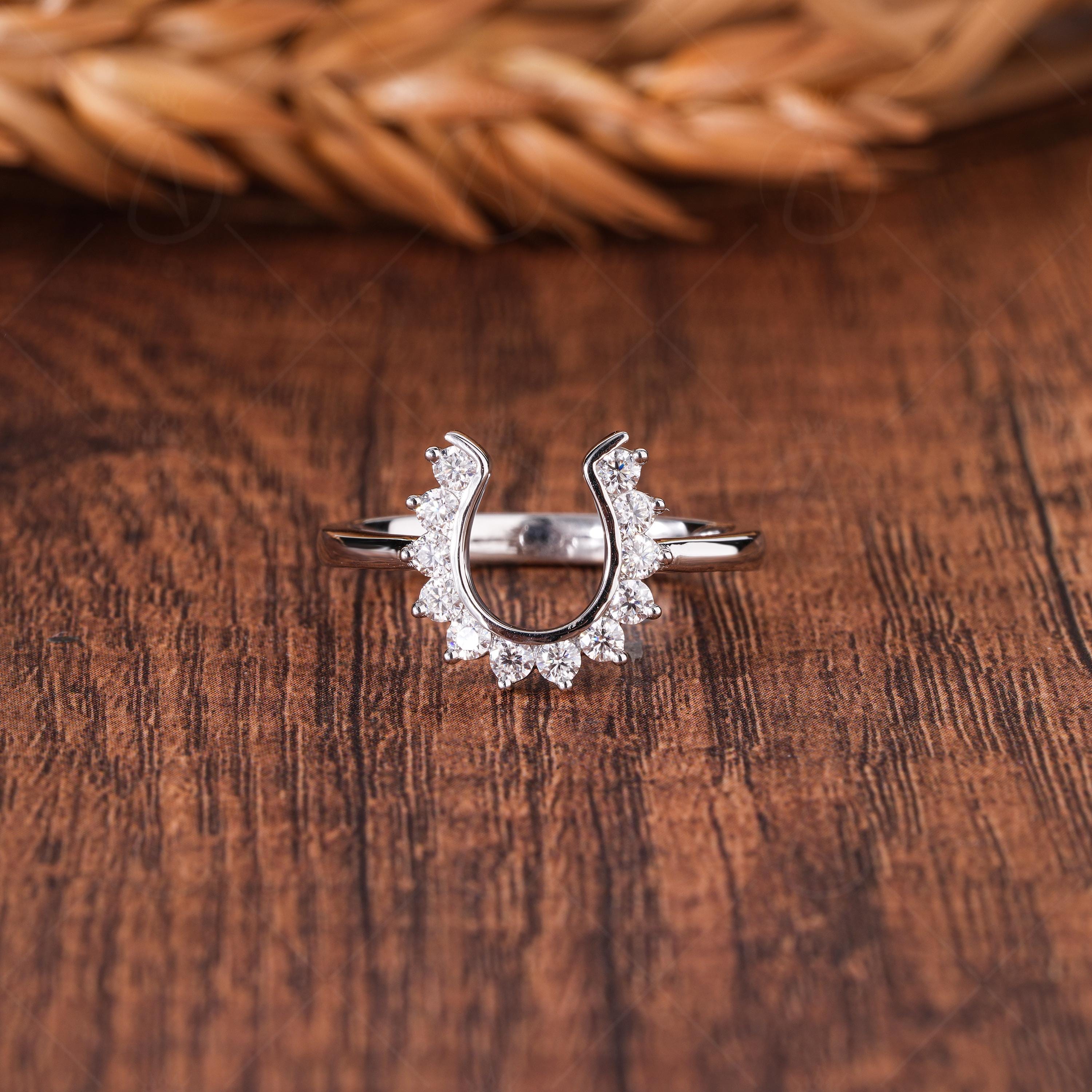 Horseshoe Lucky Charm Statement Ring, Moissanite Good Luck Ring For Her, Unique Statement Jewelry