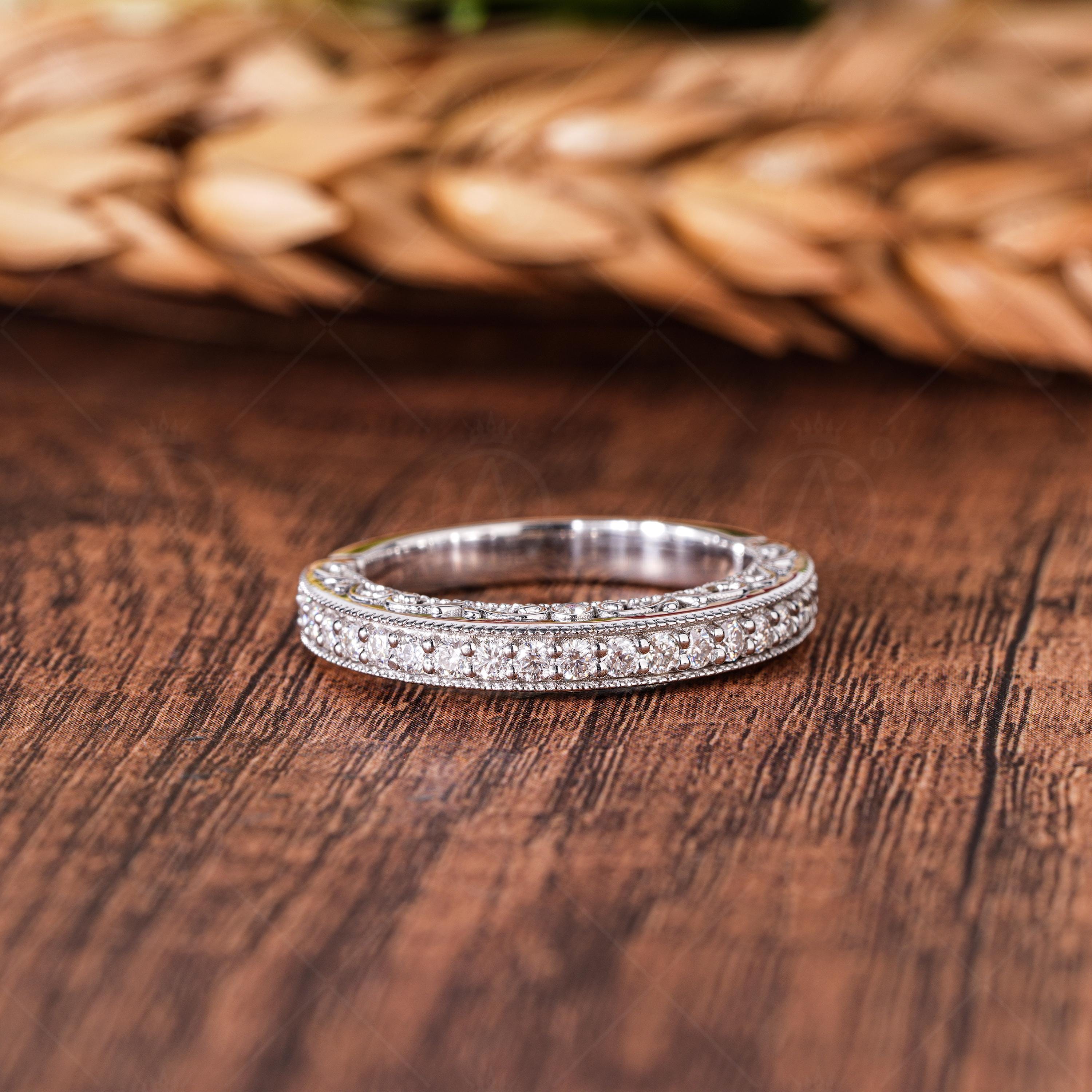 Peekaboo Setting Vintage Filigree Wedding Band Secret Design Stackable Rings For Women Anniversary Band