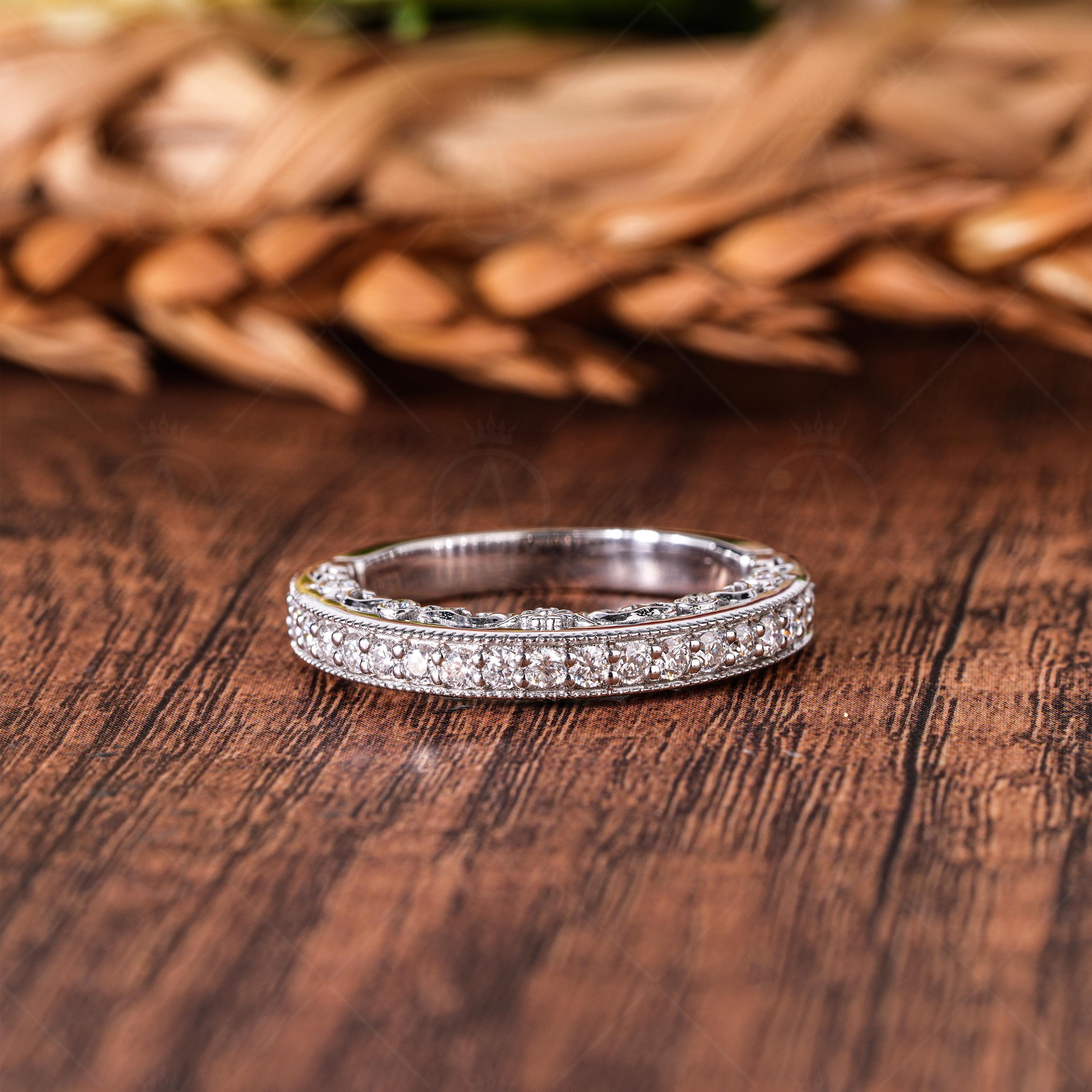 Art Deco Peekaboo Eternity Band Hidden Vintage Design Wedding Band Unique Moissanite Stacking Ring