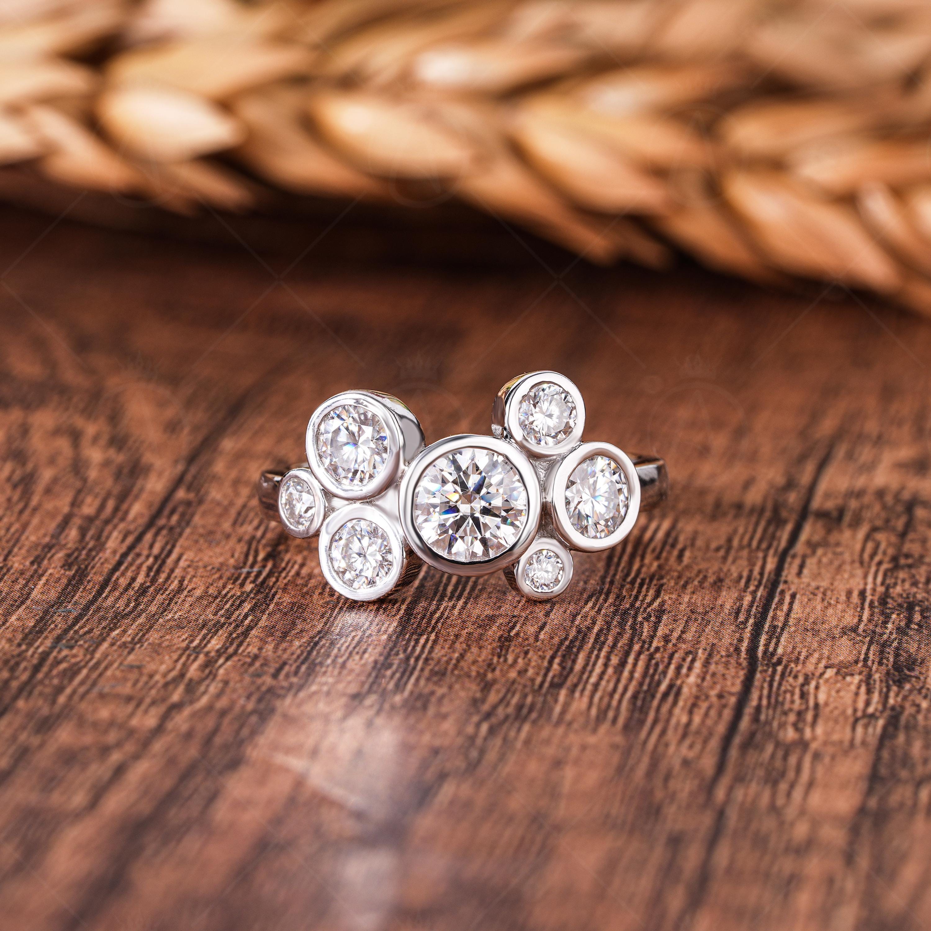 Multi Diamond Bubble Statement Ring Right Hand Lab Grown Diamond Anniversary Rings For Women