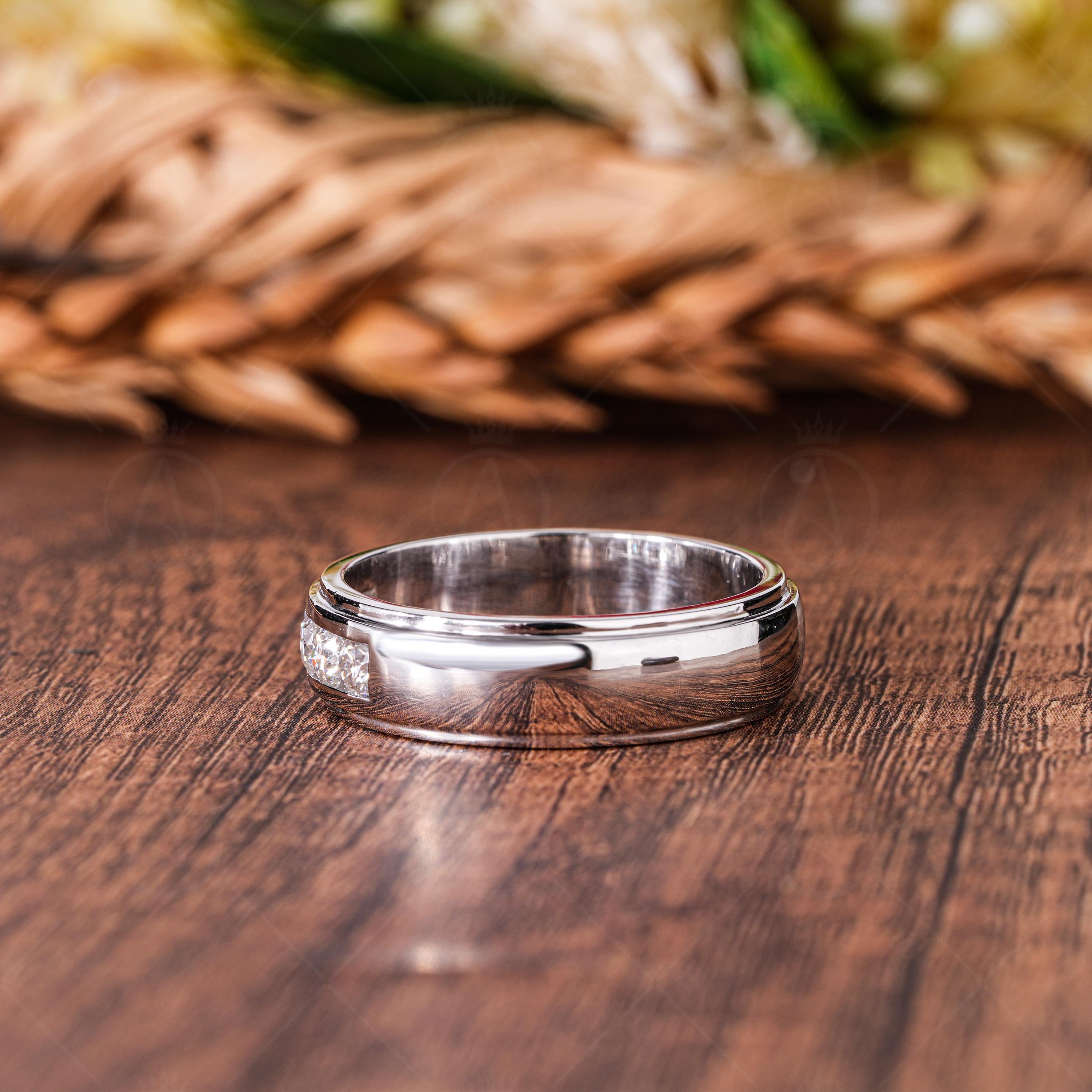 6.50mm Wide Lab Grown Diamond Men's Wedding Anniversary Band Classic Promise Ring For Him