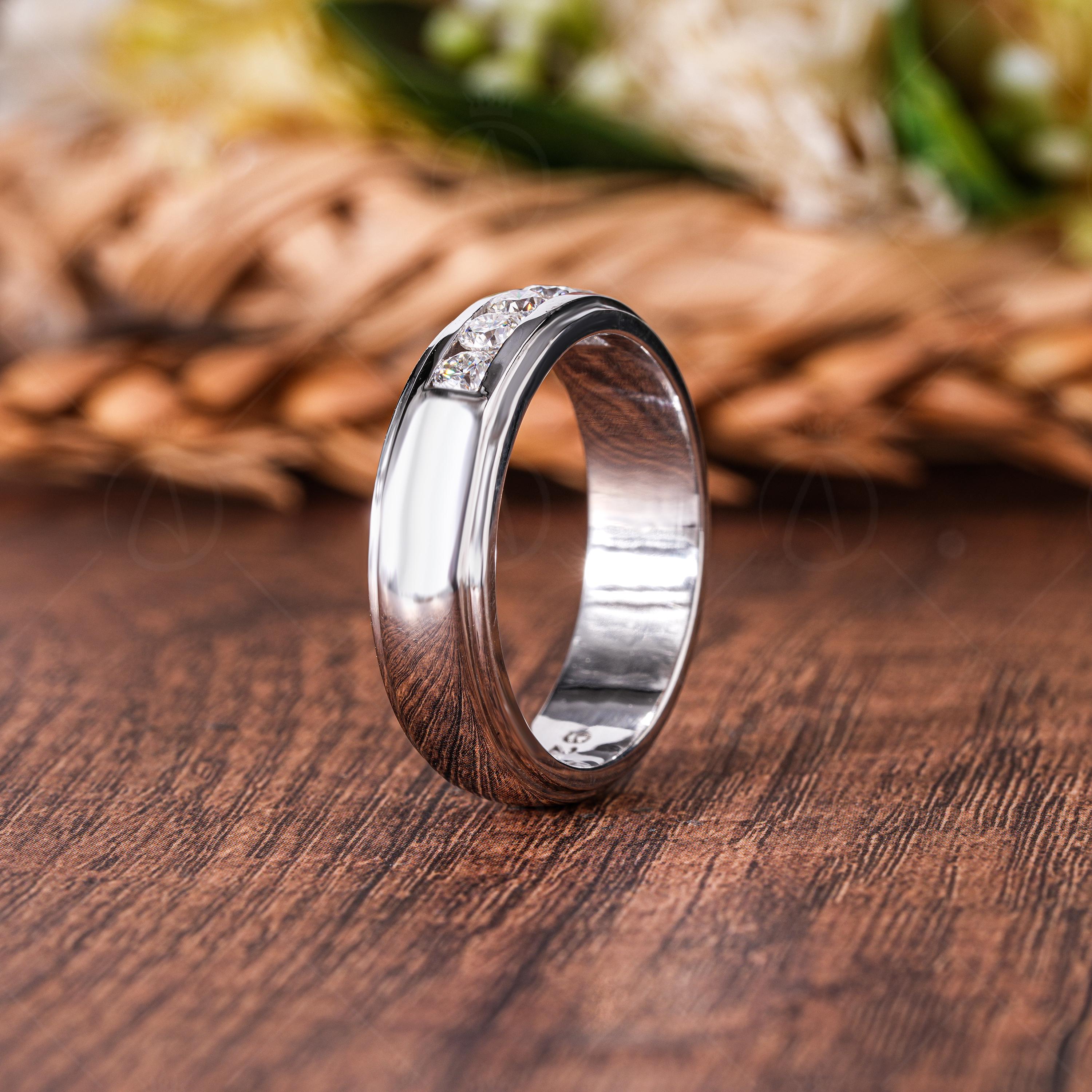 6.50mm Wide Lab Grown Diamond Men's Wedding Anniversary Band Classic Promise Ring For Him