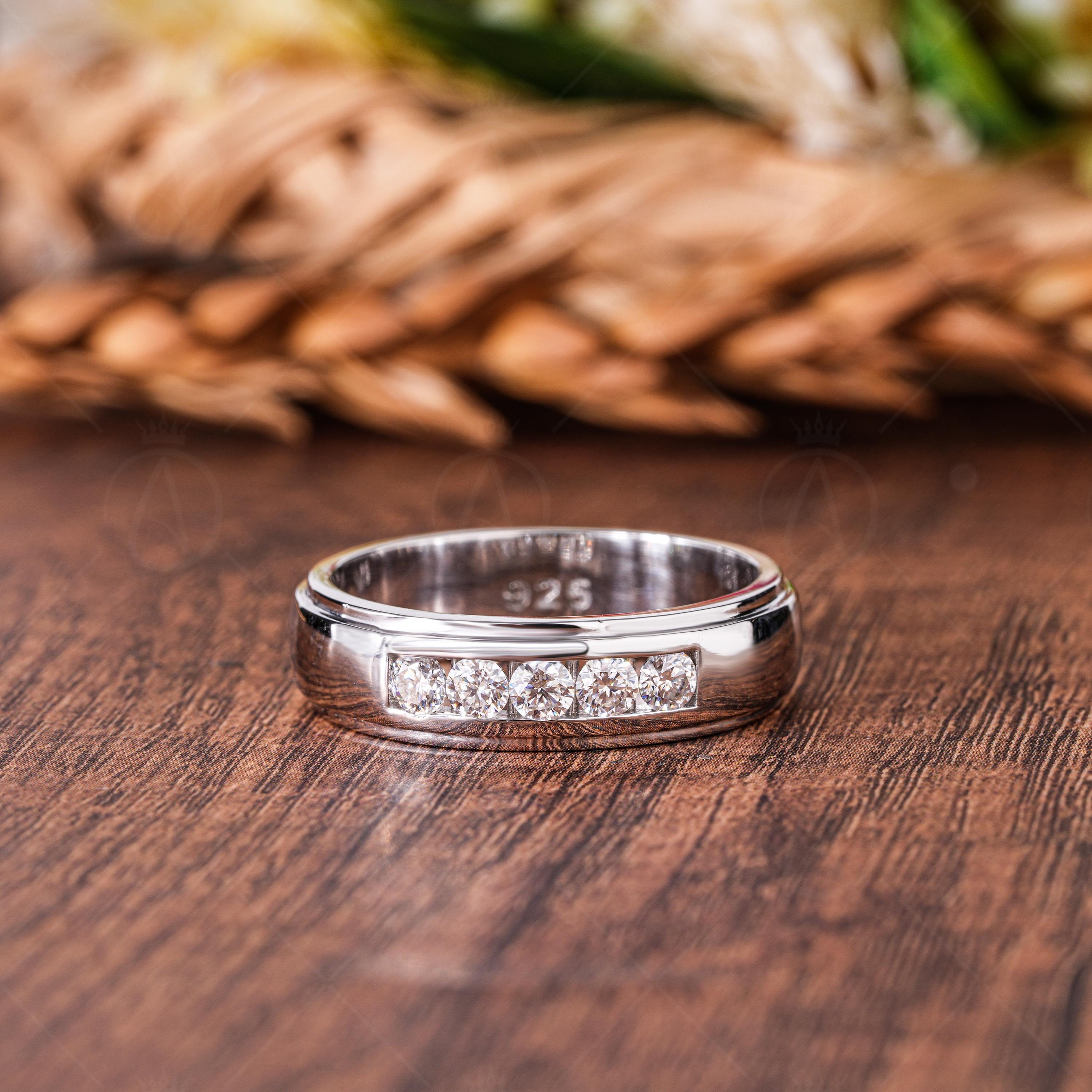 6.50mm Wide Lab Grown Diamond Men's Wedding Anniversary Band Classic Promise Ring For Him
