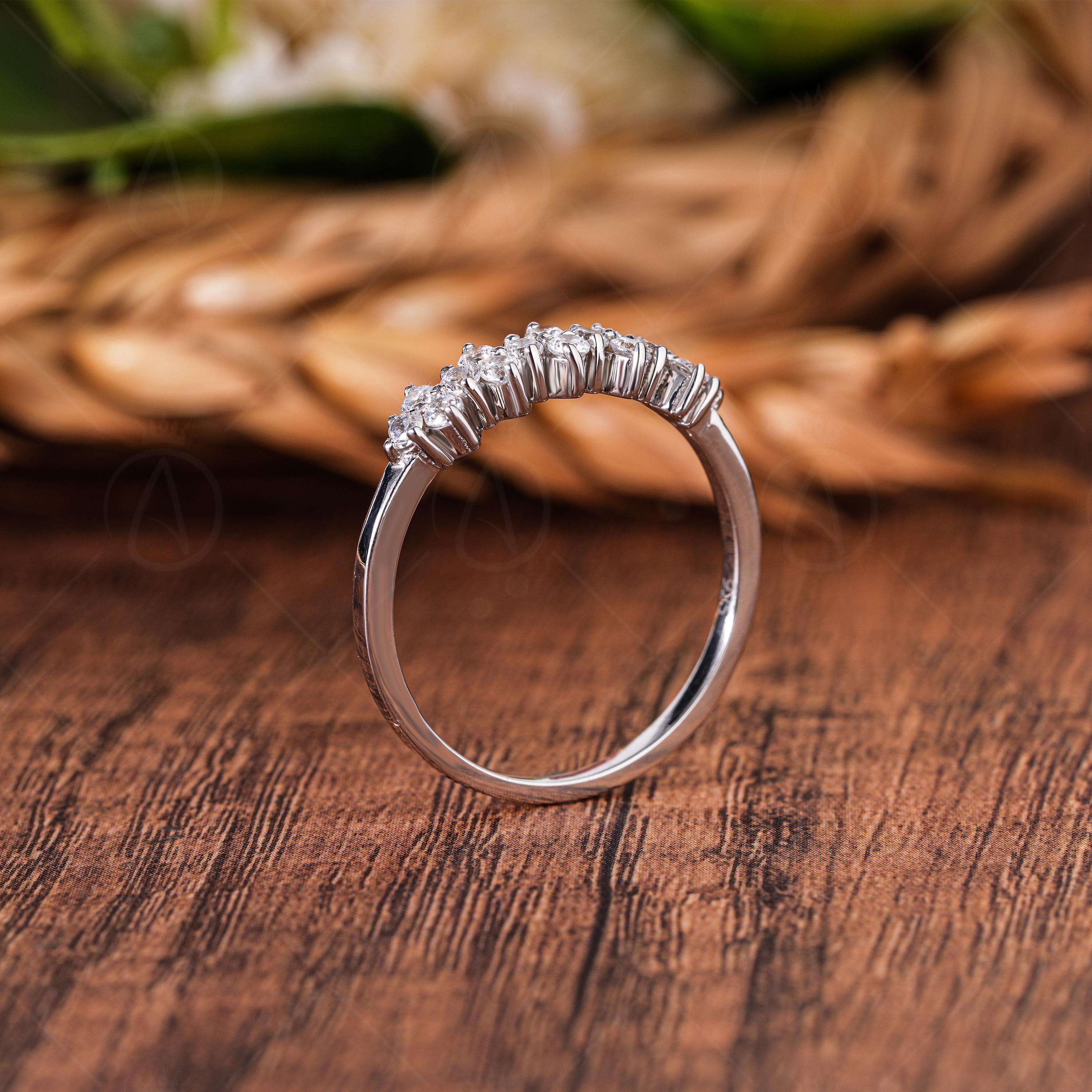 Cluster Lab Grown Diamond Wedding Band, Minimalist Stackable Ring