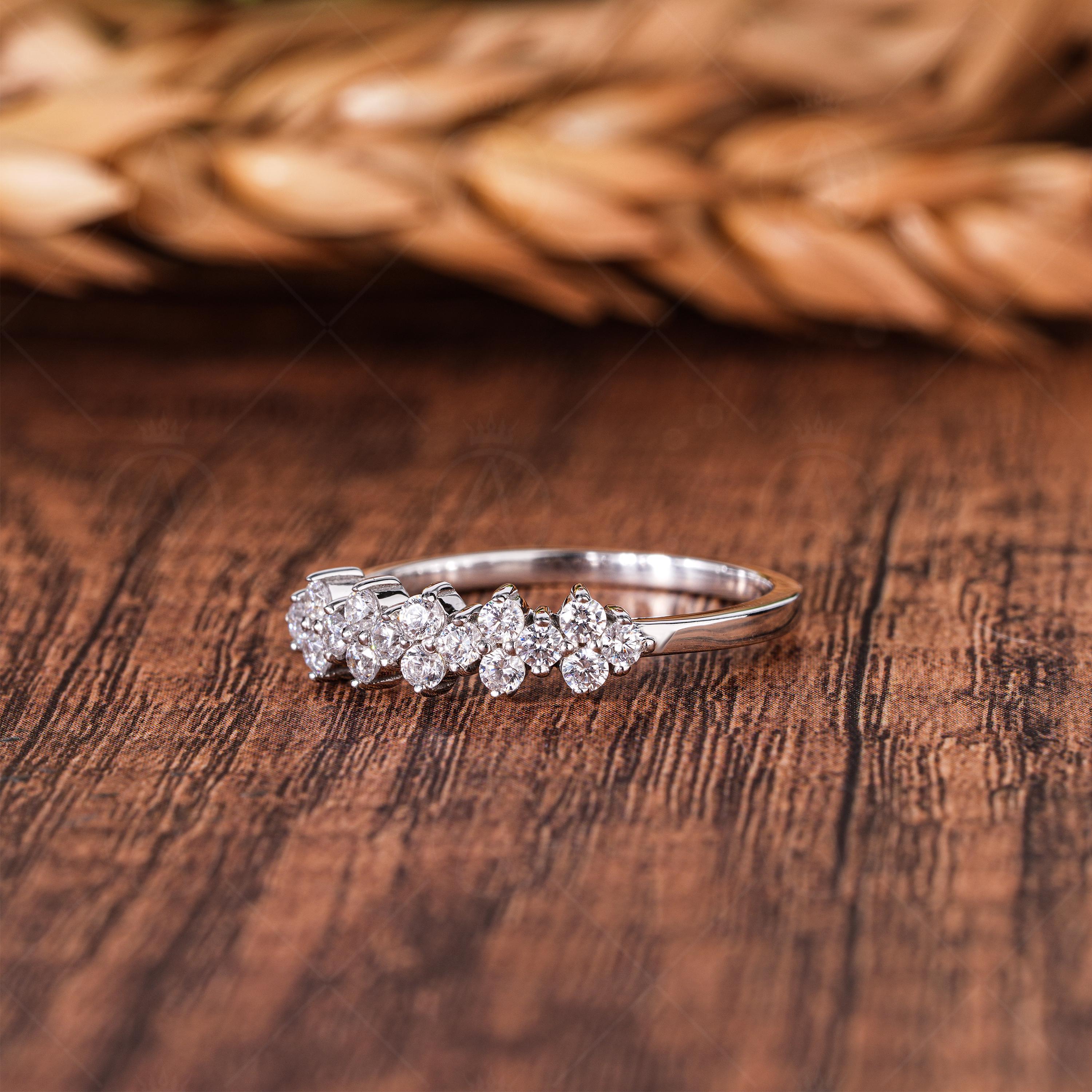 Cluster Lab Grown Diamond Wedding Band, Minimalist Stackable Ring