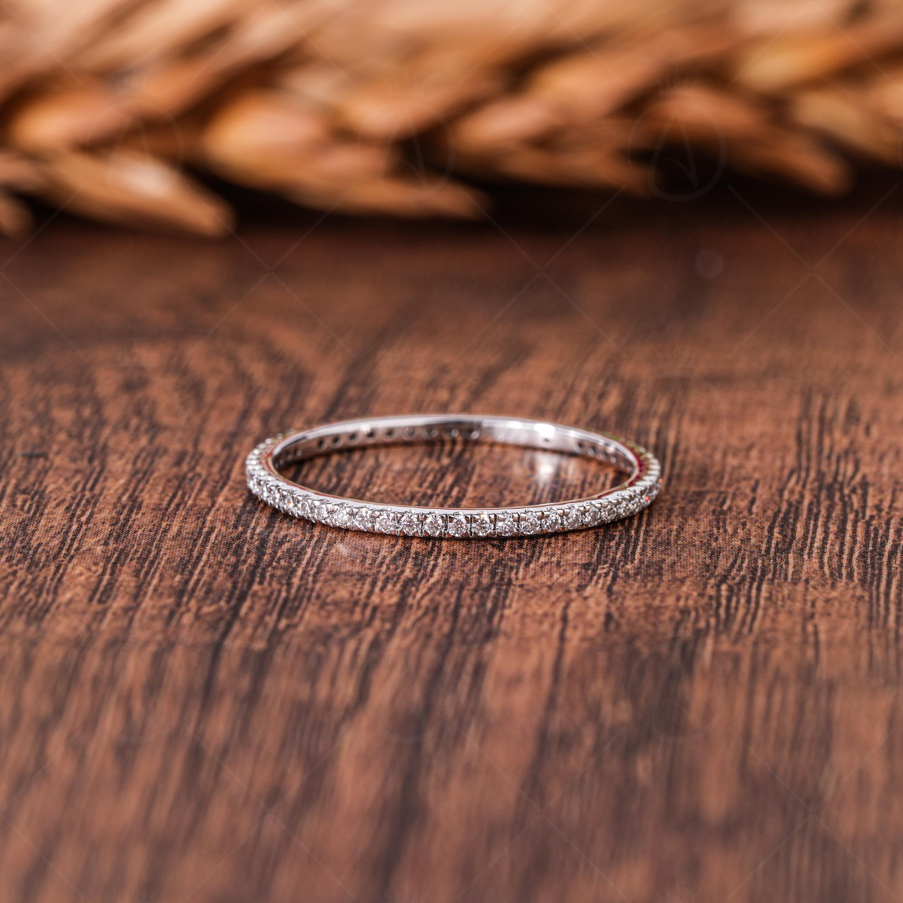 Lab Grown Diamond Wedding Band, 14k Gold Micro Pave Stacking Ring