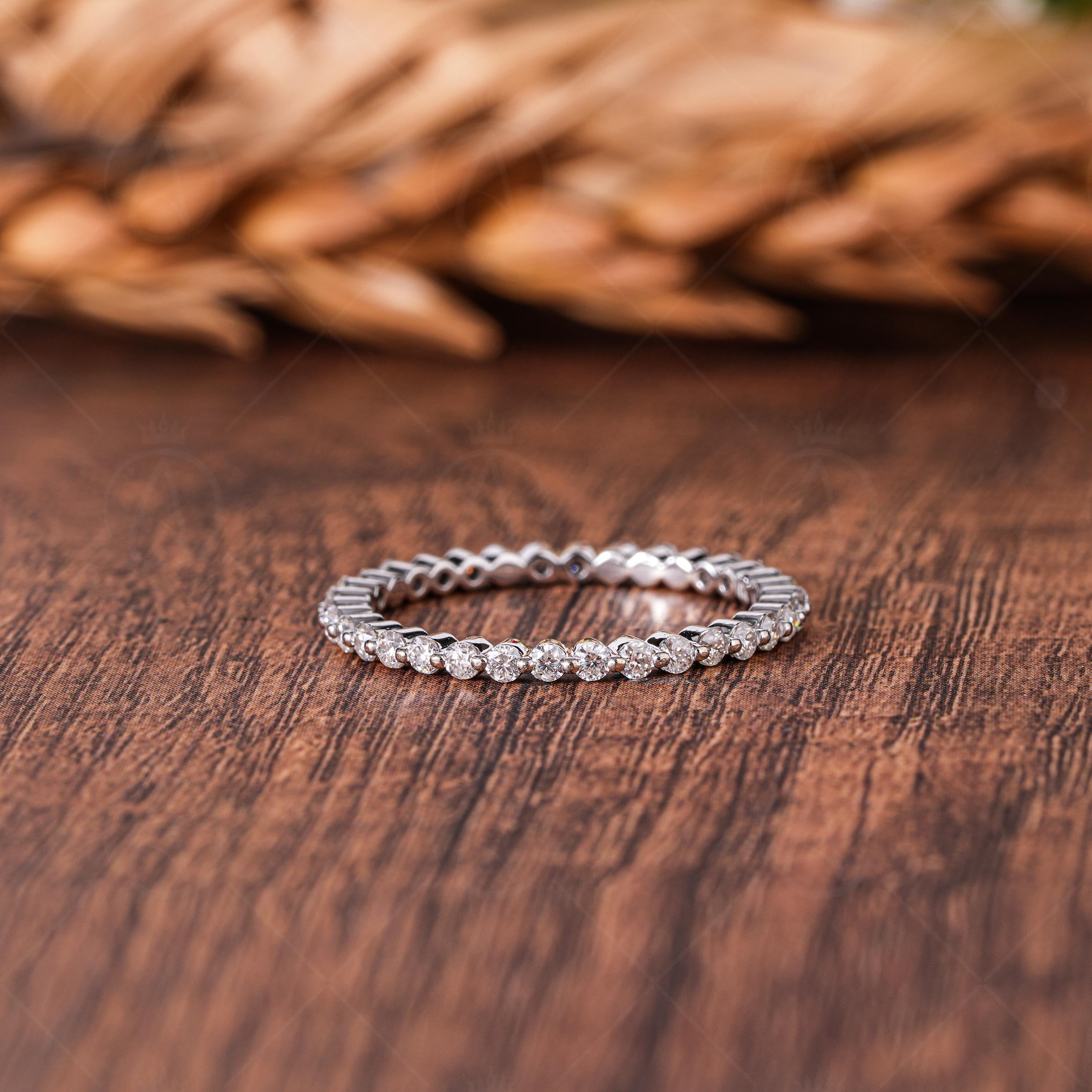 Lab Grown Diamond Eternity Band: 1.50mm Round Cut, 14K White Gold