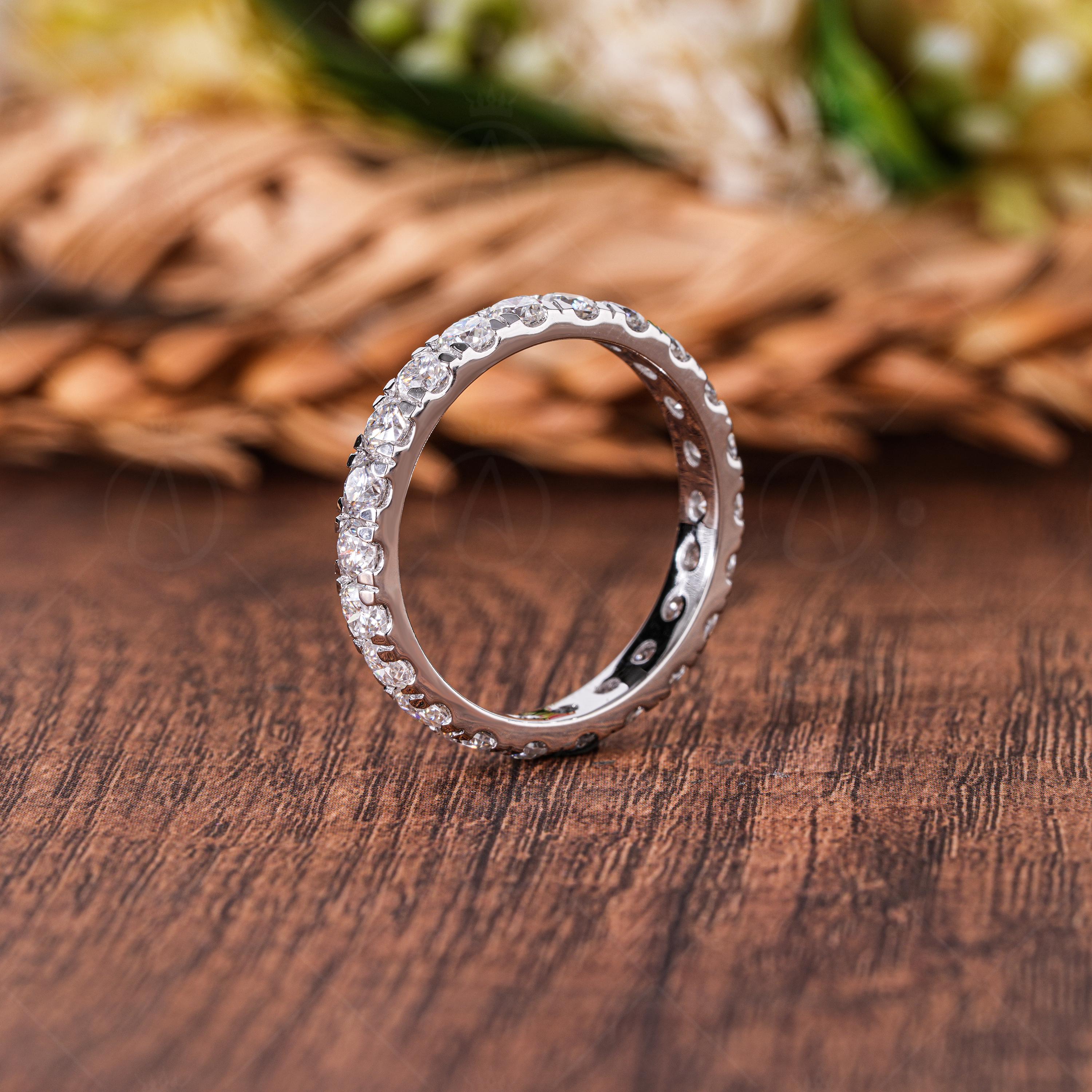 Micro Pave Lab Grown Diamond Eternity Band, 14k White Gold Stackable Ring